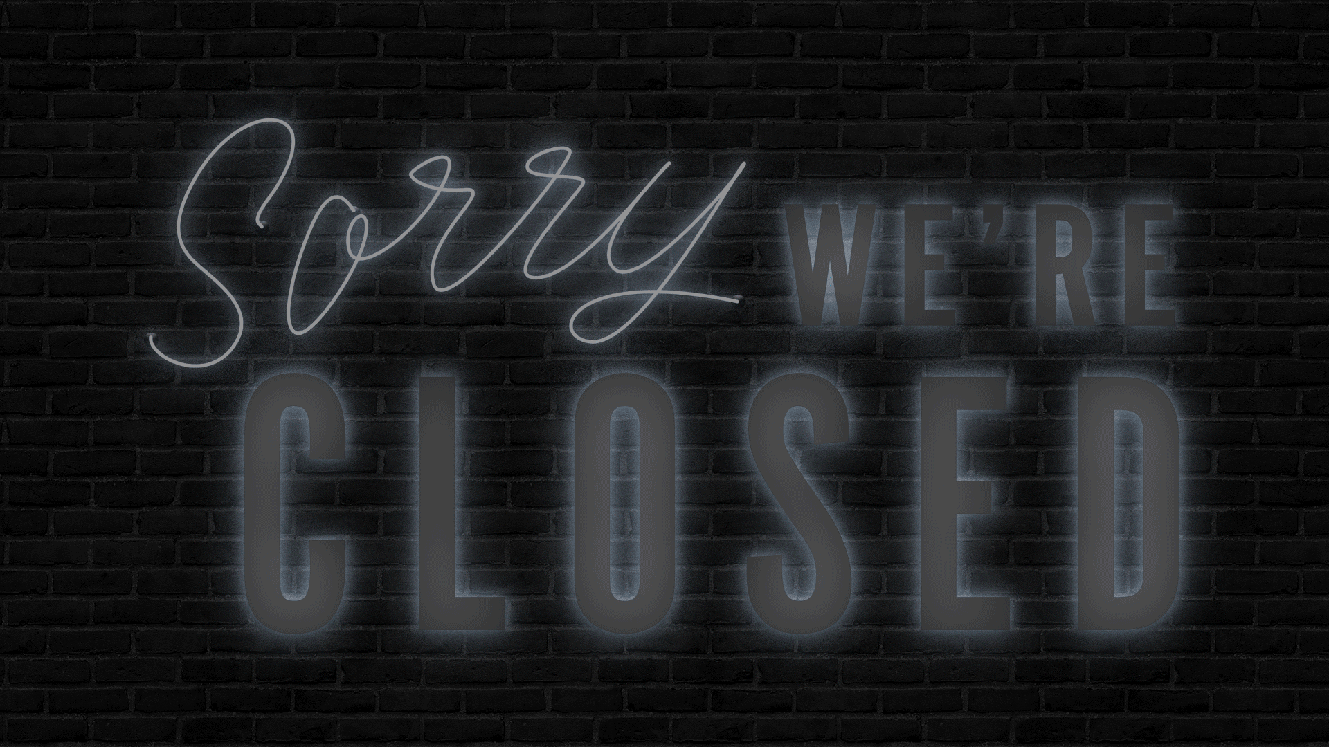 Animated illustration of a neon sign with a "Sorry We're Closed" flickering on and off.