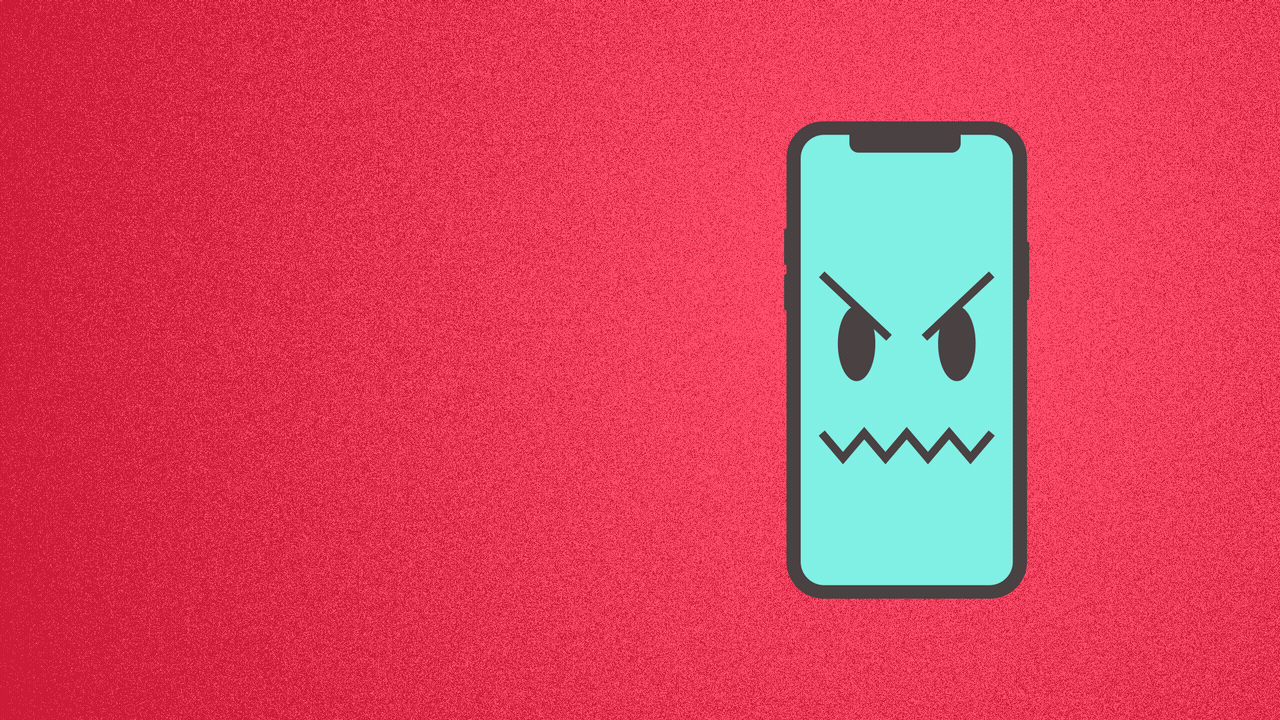 Illustration of a smartphone with an angry face multiplying into many smartphones.