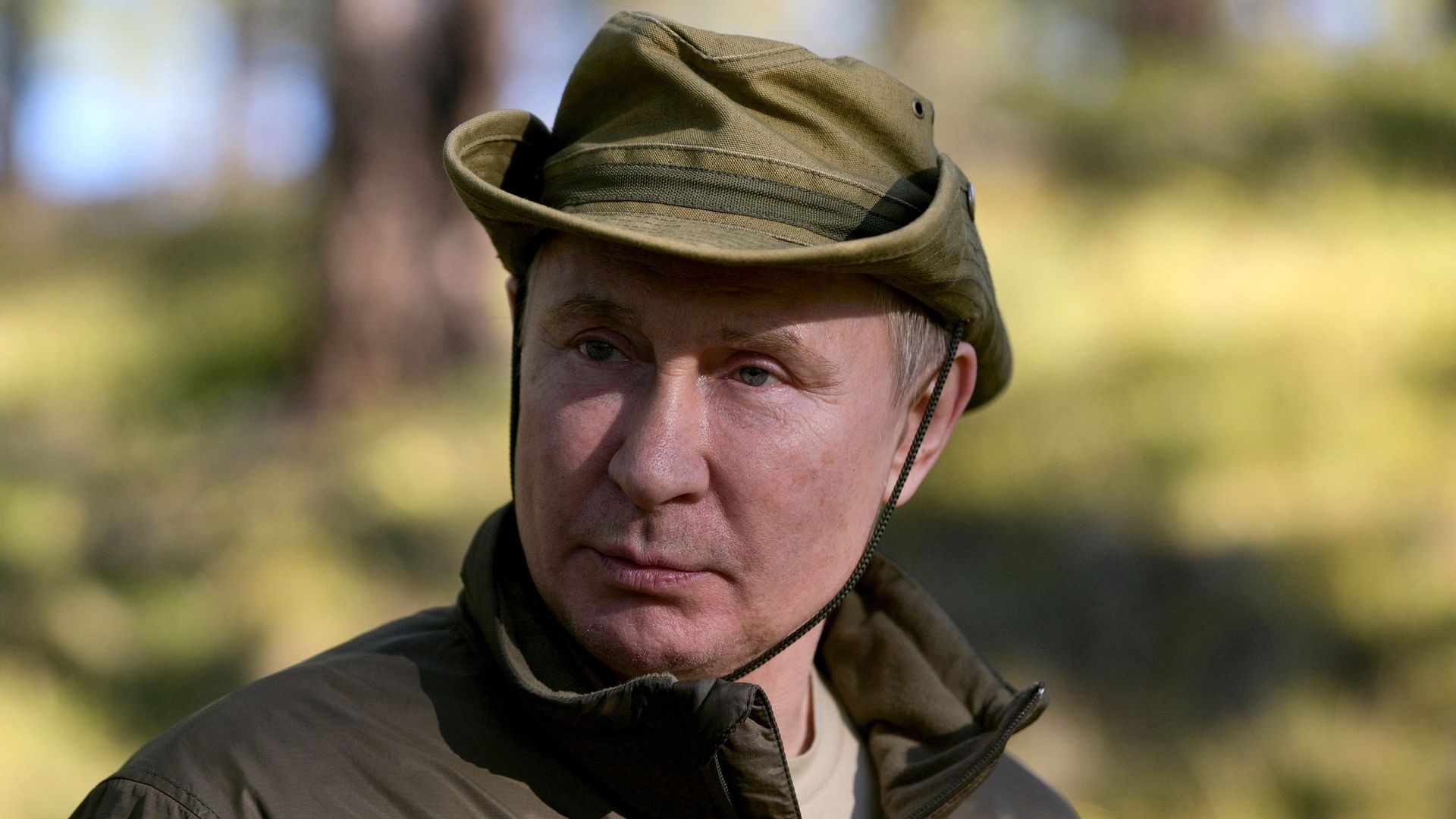 Russian President Vladimir Putin wears a khaki cowboy hat while on vacation in Siberia this month. 