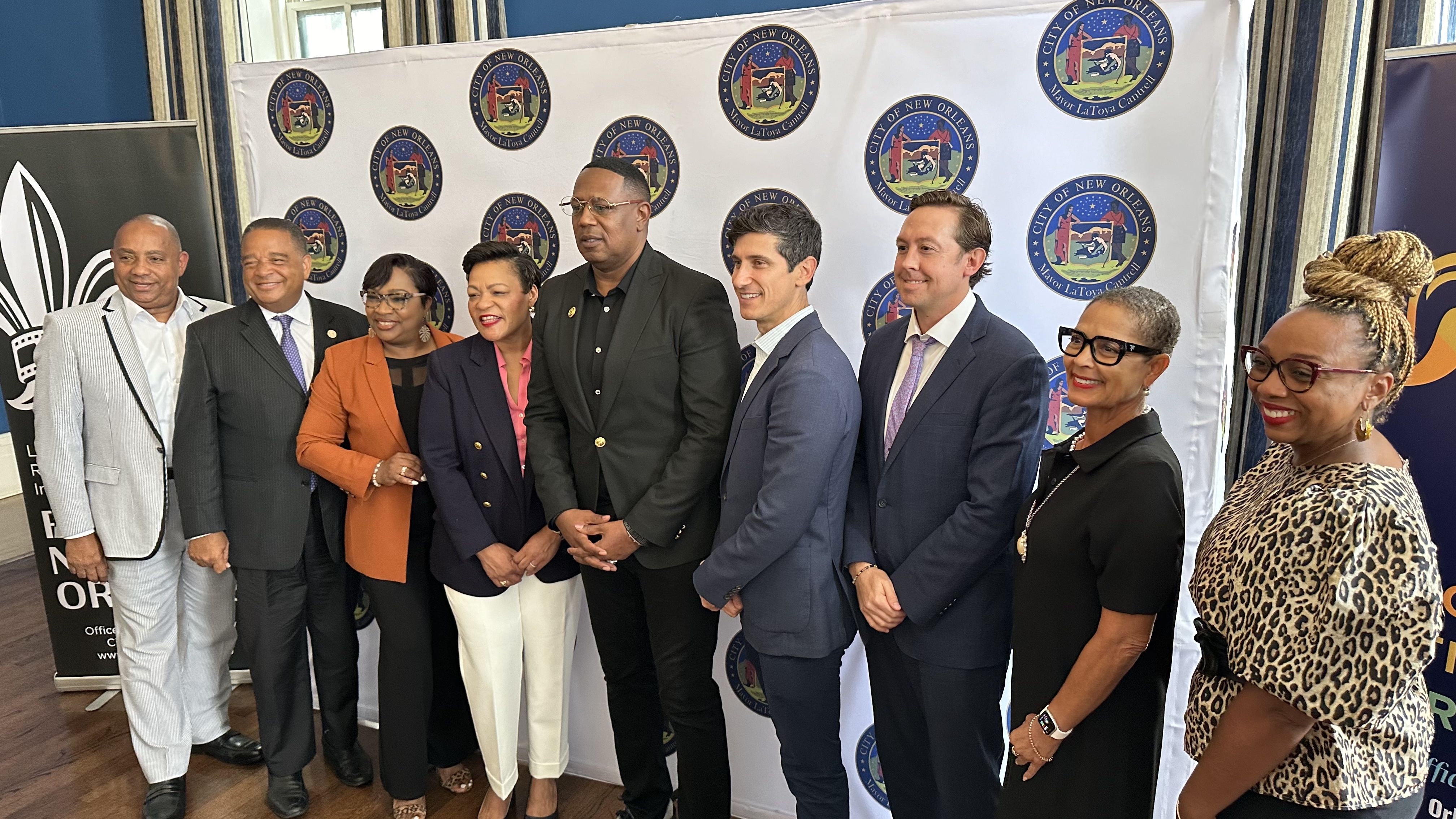 Photo shows Master P, Mayor LaToya Cantrell, City Councilman Oliver Green and other city leaders.