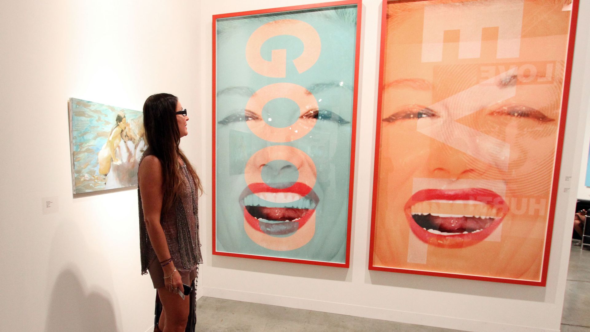 Mary Boone's booth at Art Basel Miami Beach, featuring work by Barbara Kruger.