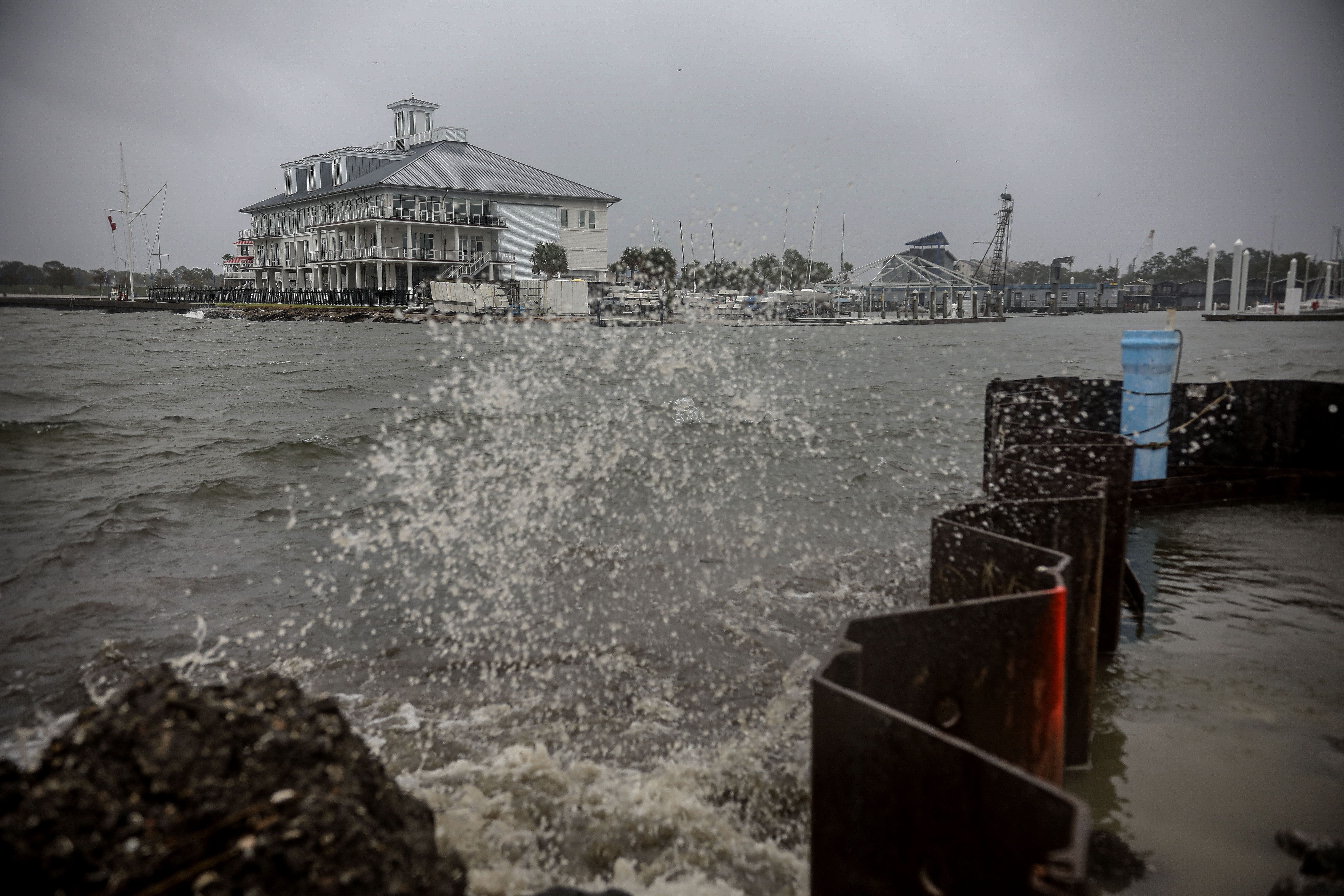 Waves crash over Lake Pontchartrain as Hurricane Zeta makes landfall on October 28, 2020 in New Orleans, Louisiana. 