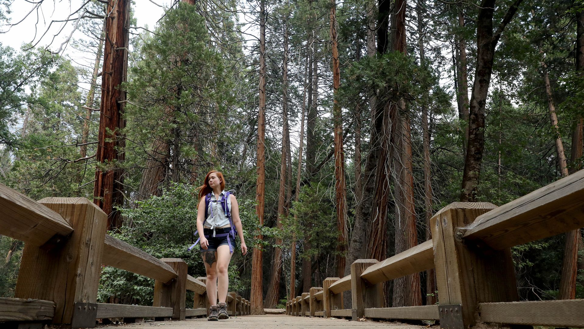 Woman walks in Yosemite.