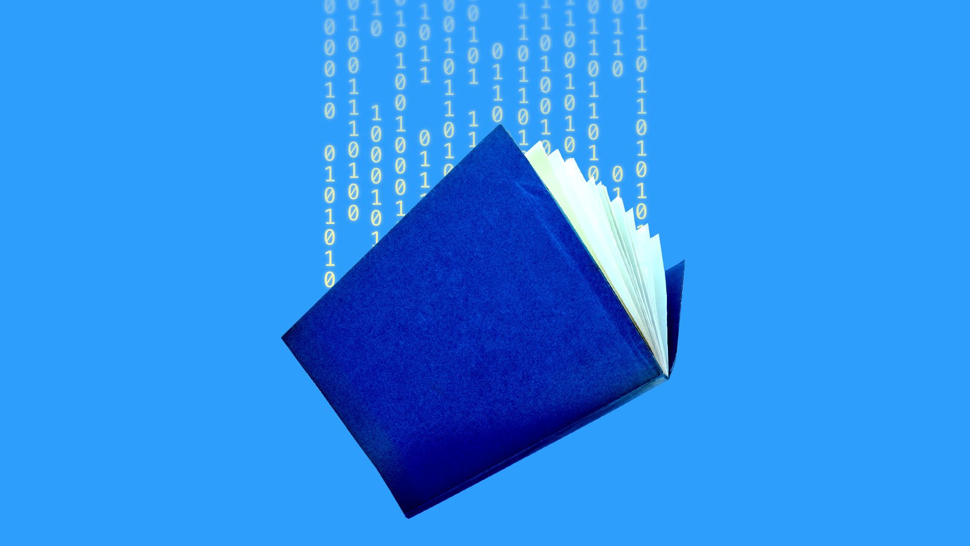 Book with binary code coming out of it.