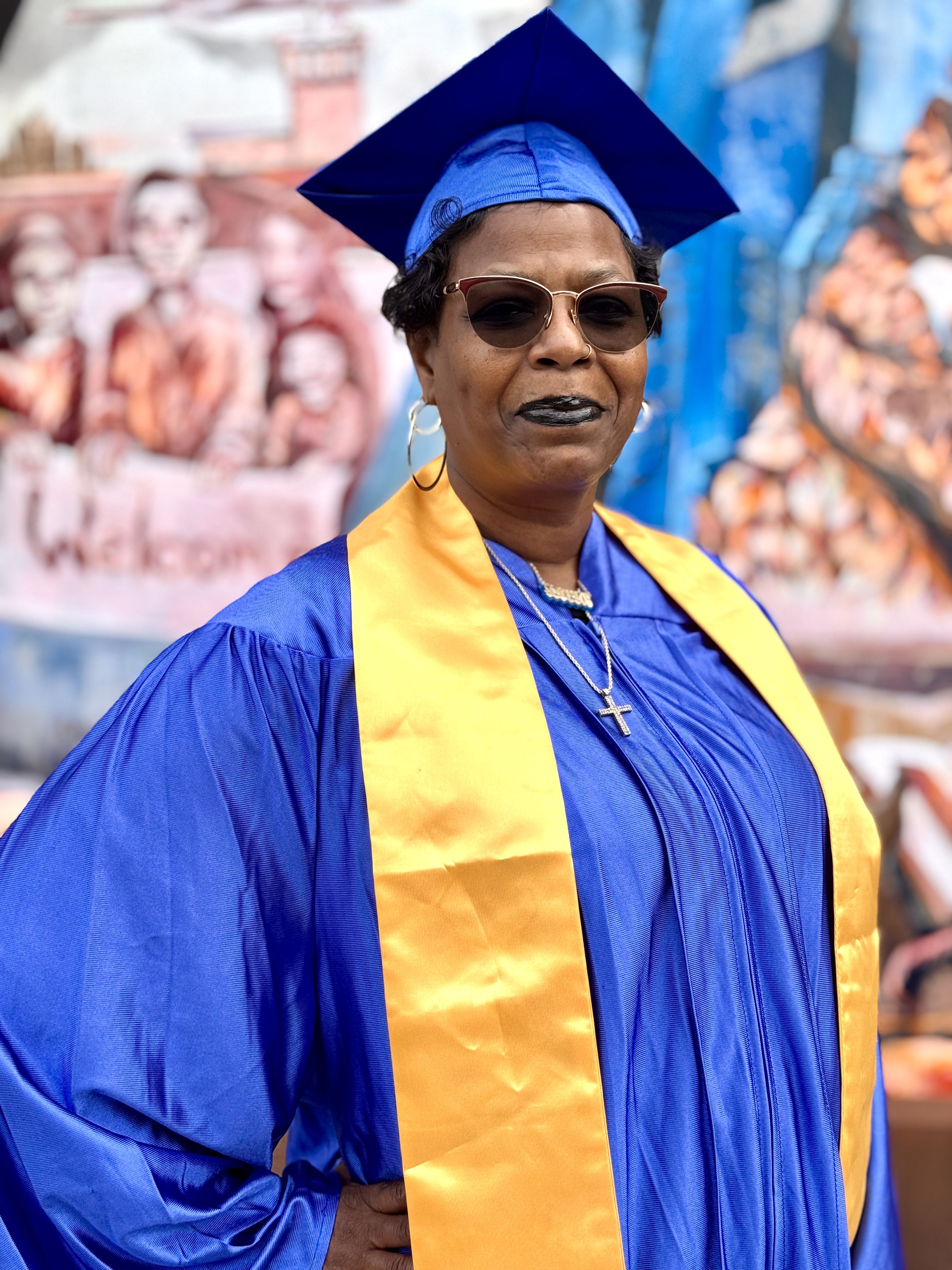 Philadelphian Dorrie Miller-Abdul-Rahim in her cap and gown.