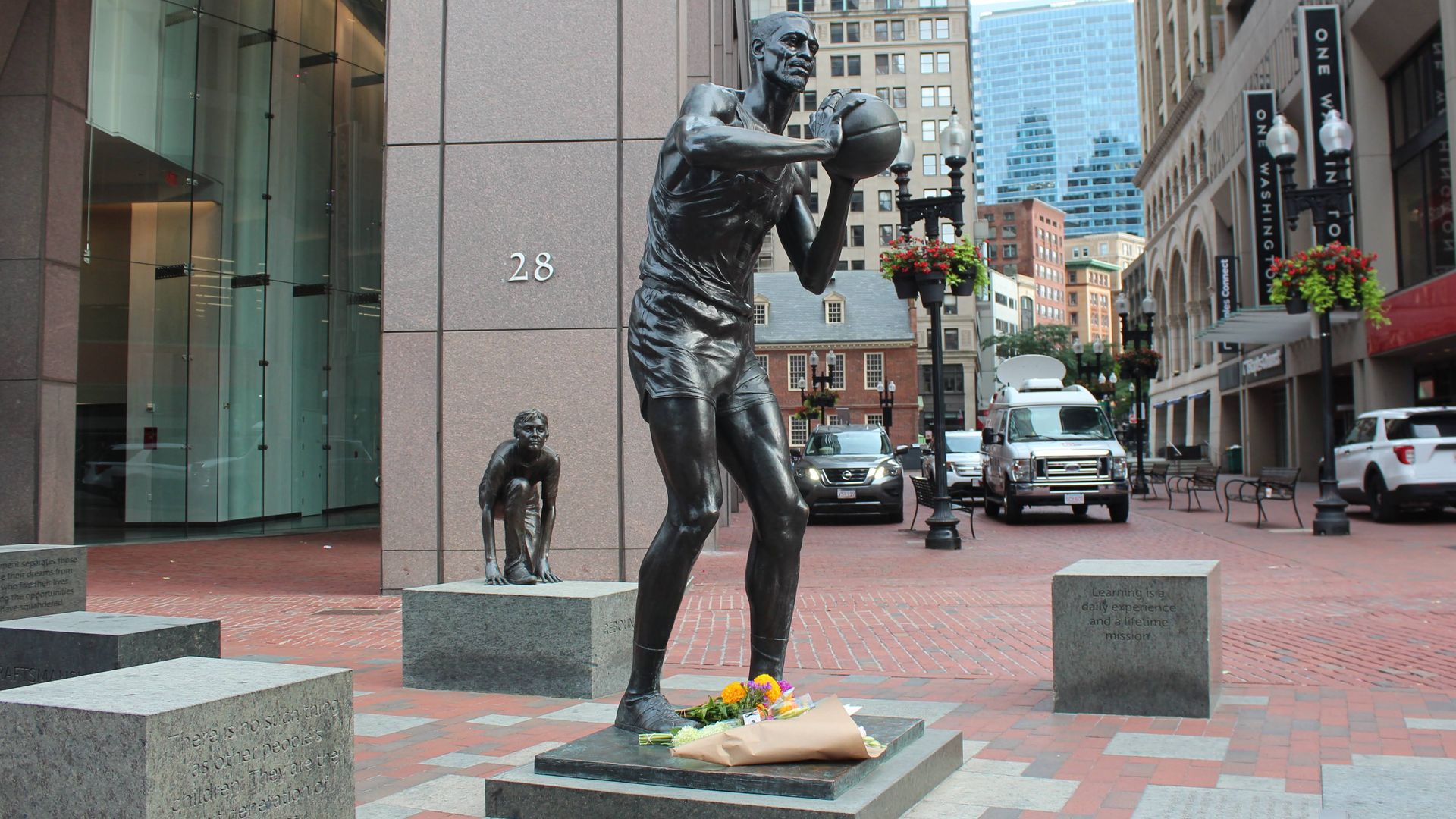 A statue of Bill Russell in Boston.