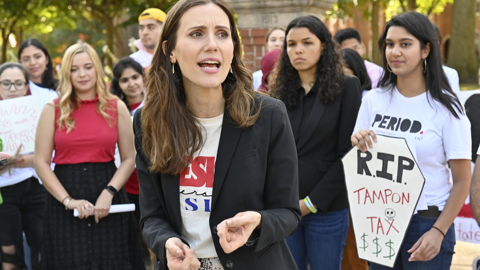 Columbus City Council member Elizabeth Brown speaks at a 2019 rally.