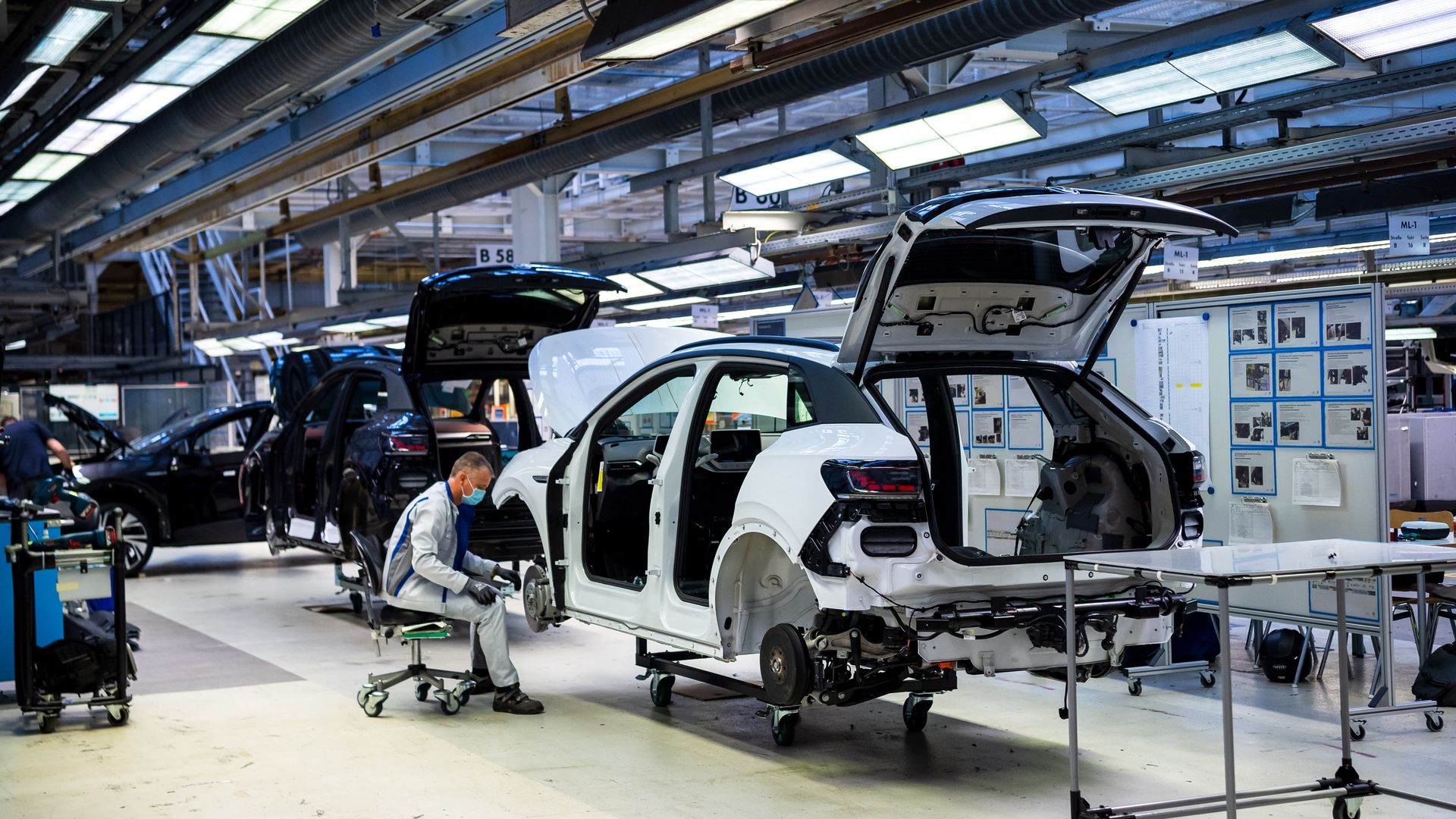 A Volkswagen production line for electric cars in Emden, Germany, on Nov. 9.