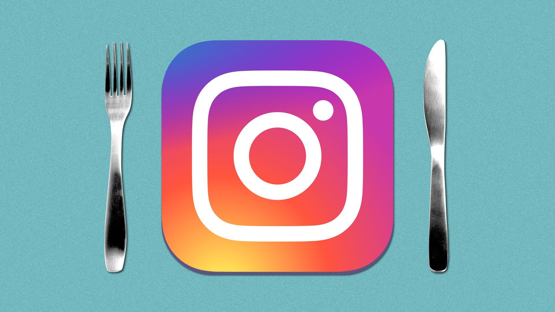 Illustration of a place setting with the Instagram app icon taking the place of a plate.