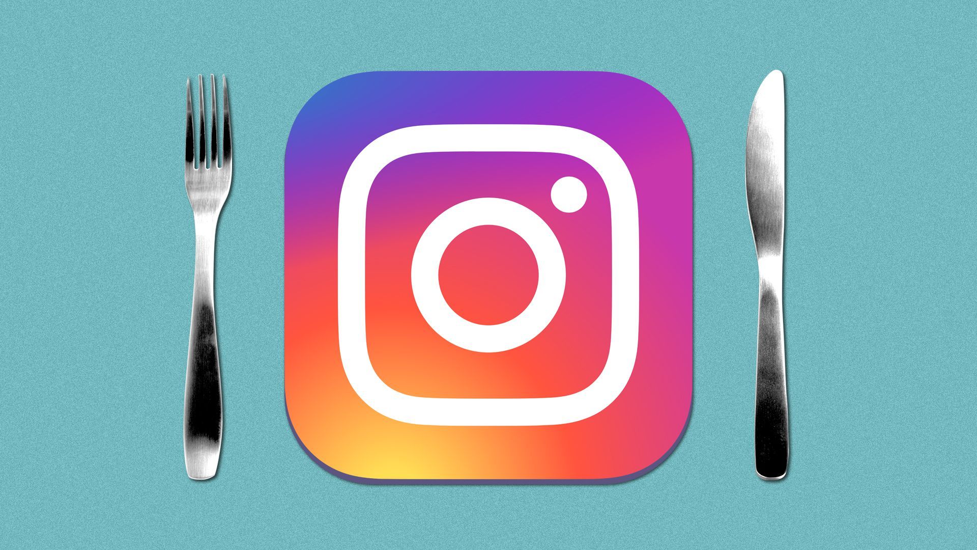 Illustration of a place setting with the Instagram app icon taking the place of a plate.