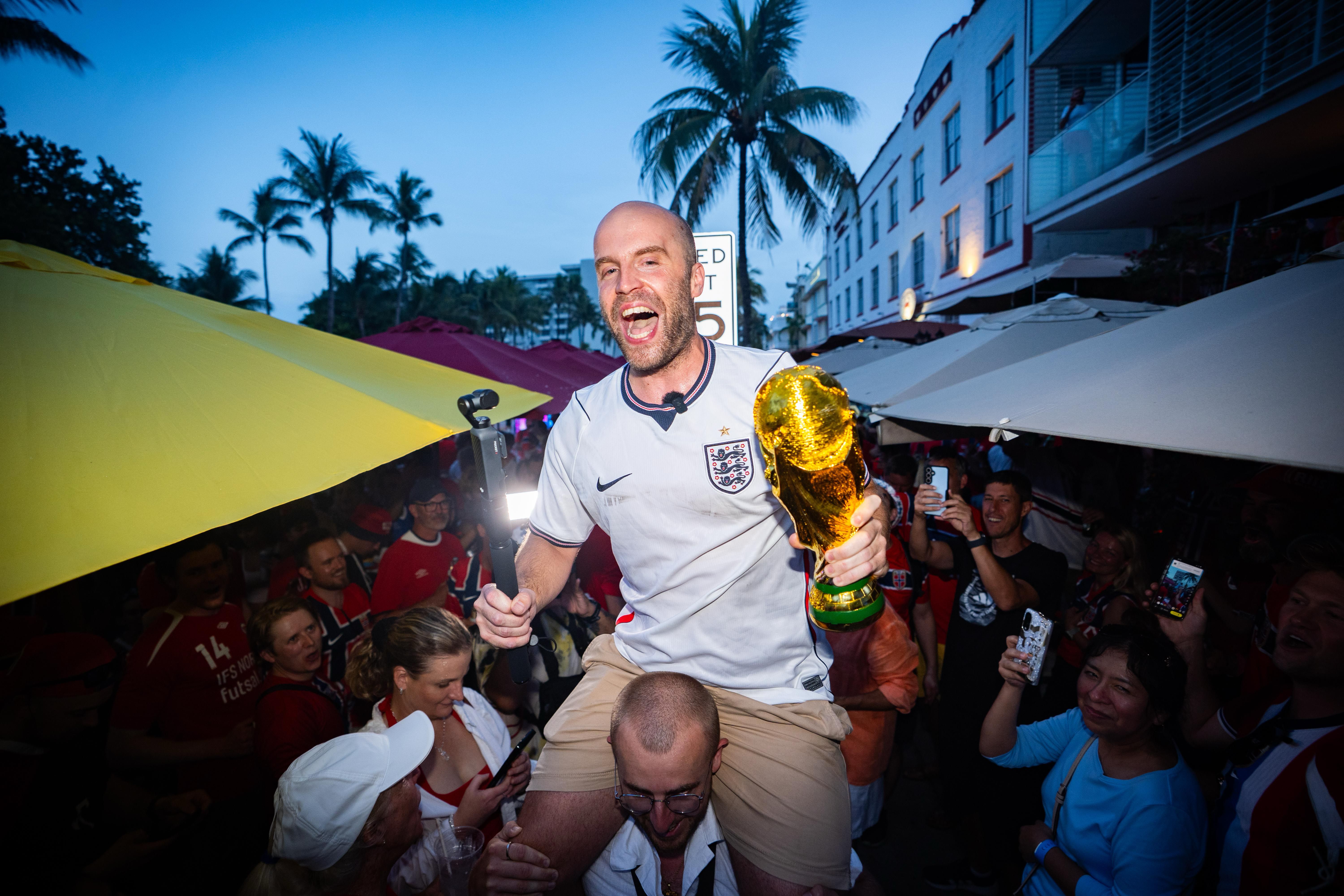 England fans at a bar in South Beach, Miami. Ahead of England's game against Norway in the quarter finals of the FIFA World Cup 2026. Picture date: Friday July 10, 2026. (Photo by James Manning/PA Images via Getty Images)
