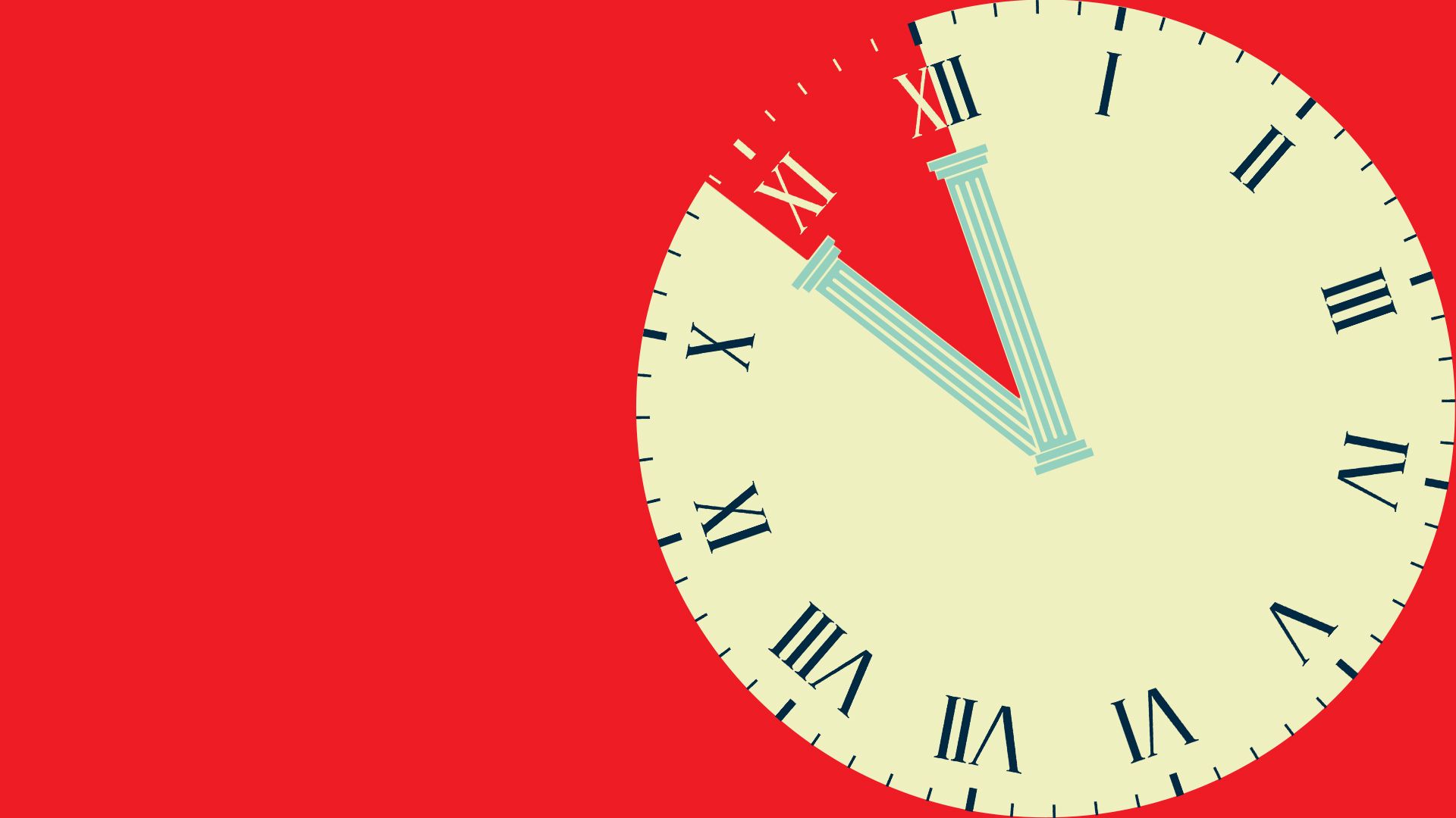 Illustration of a clock with hands in the form of marble columns