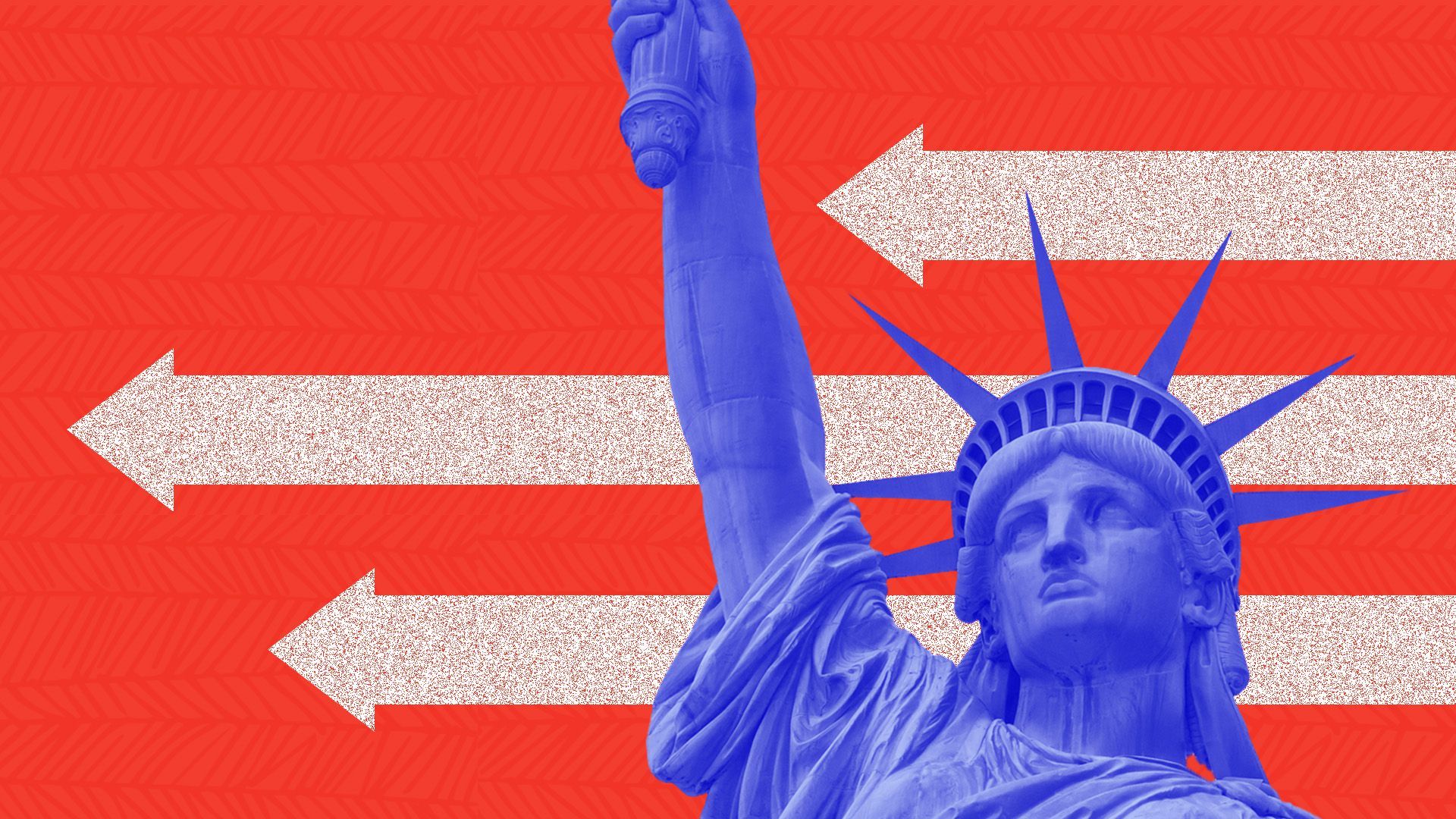 Illustration of the statue of liberty with white arrows in the background