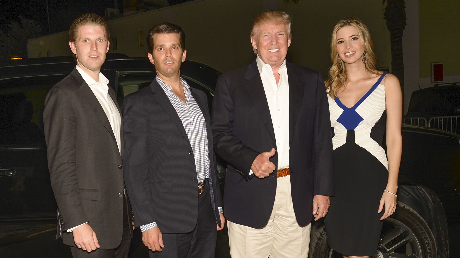 Eric Trump, Donald Trump, Jr., President Trump, and Ivanka Trump arrive to The Opening Drive Party at Hyde Beach on March 4, 2014 in Miami, Florida. 