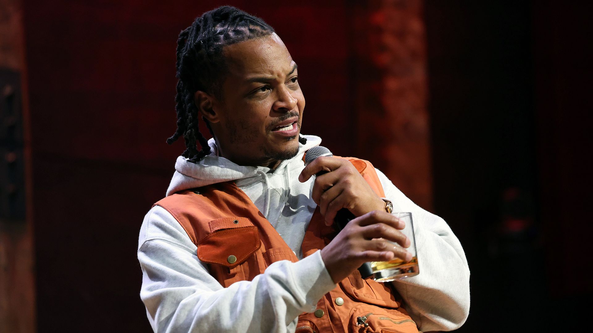 : T.I. has a drink while he performs as part of the "Tip "T.I." Harris featuring The Haha Mafia" show at City Winery on October 13, 2024 in New York City. (Photo by Al Pereira/Getty Images)