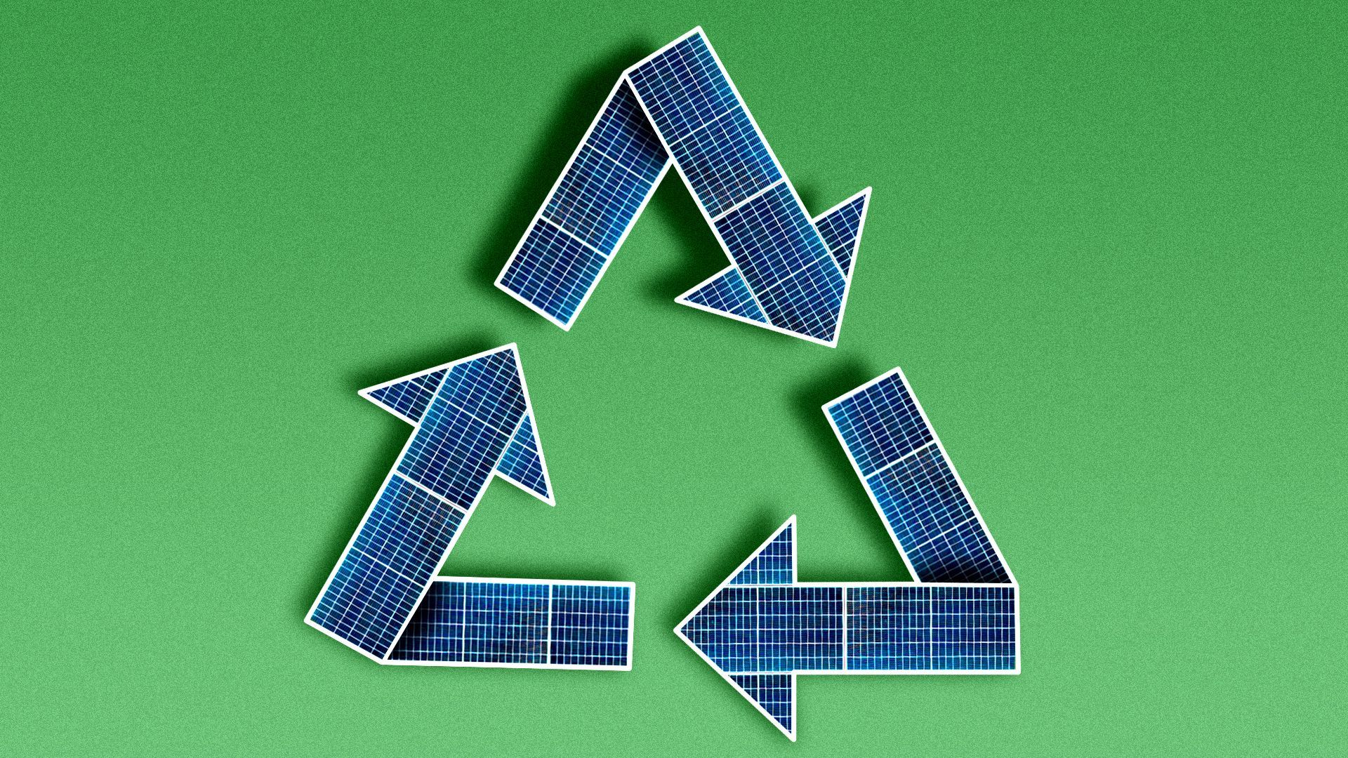 Illustration of solar panels arranged to form a recycling icon.