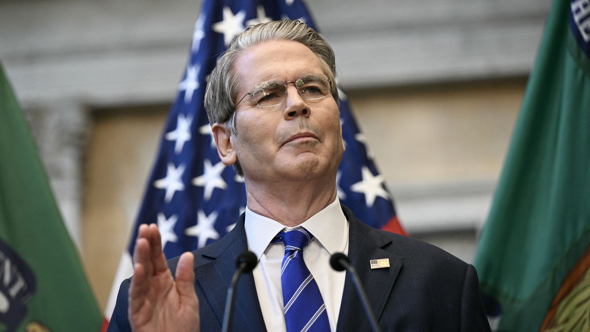 US Treasury Secretary Scott Bessent, delivers remarks on "Game Plan for US Investment" on the sidelines of the IMF/World Bank annual meetings at CNBC Invest in America Forum, in Washington, DC on October 15, 2025. (Photo by Brendan SMIALOWSKI / AFP) (Photo by BRENDAN SMIALOWSKI/AFP via Getty Images)