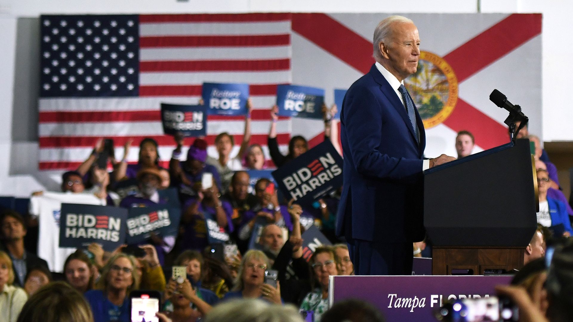 President Joe Biden speaks at a reproductive freedom event at Hillsborough Community College on April 23, 2024, in Tampa, Florida.