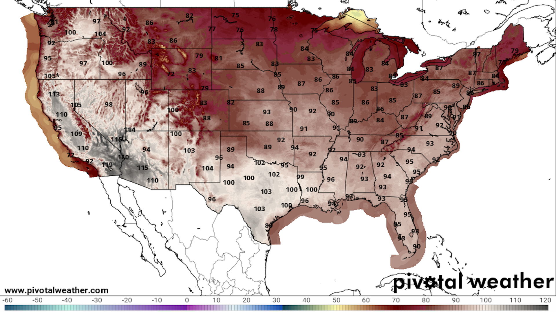 Forecast high temperatures for July 16.