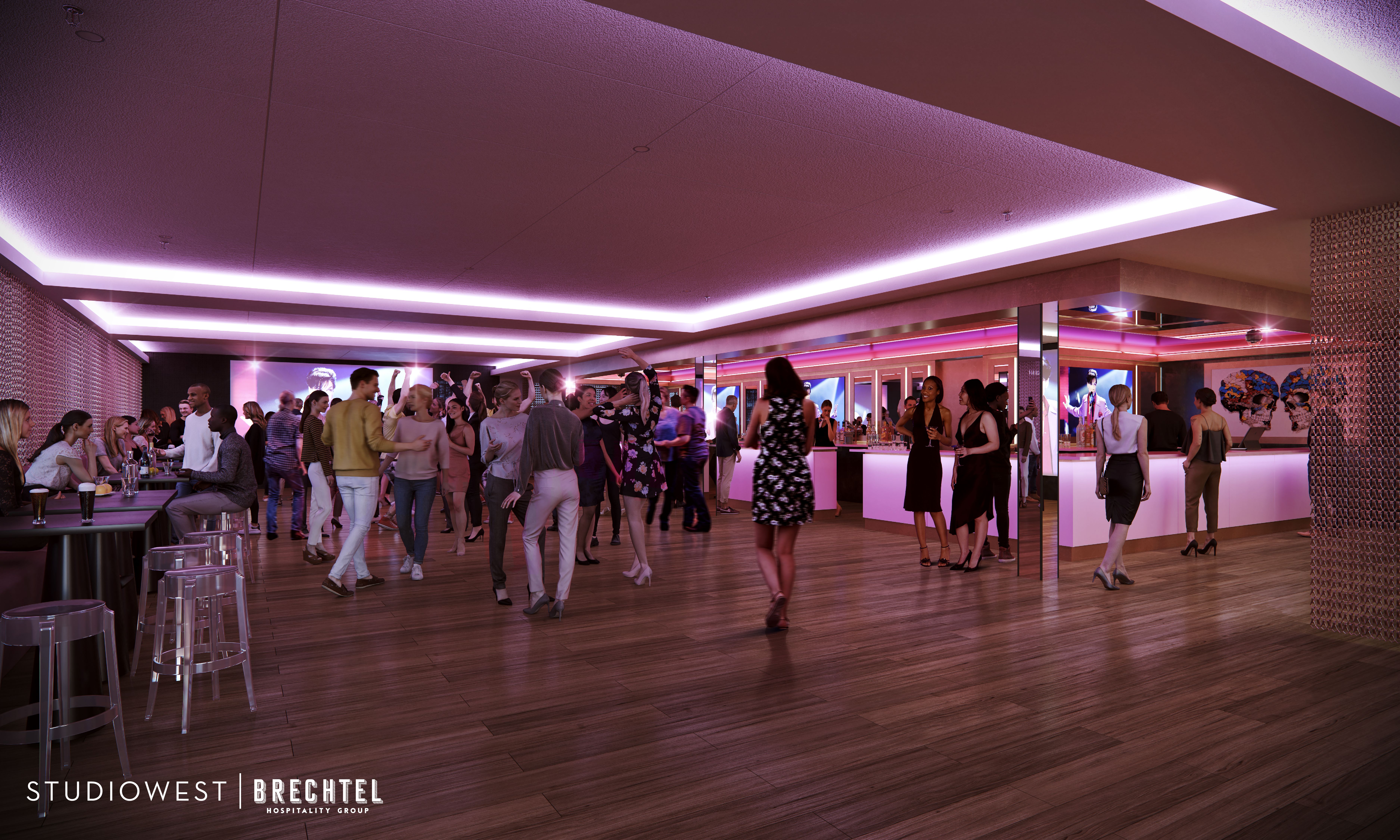 Rendering shows the dance floor inside Vintage Rock Club
