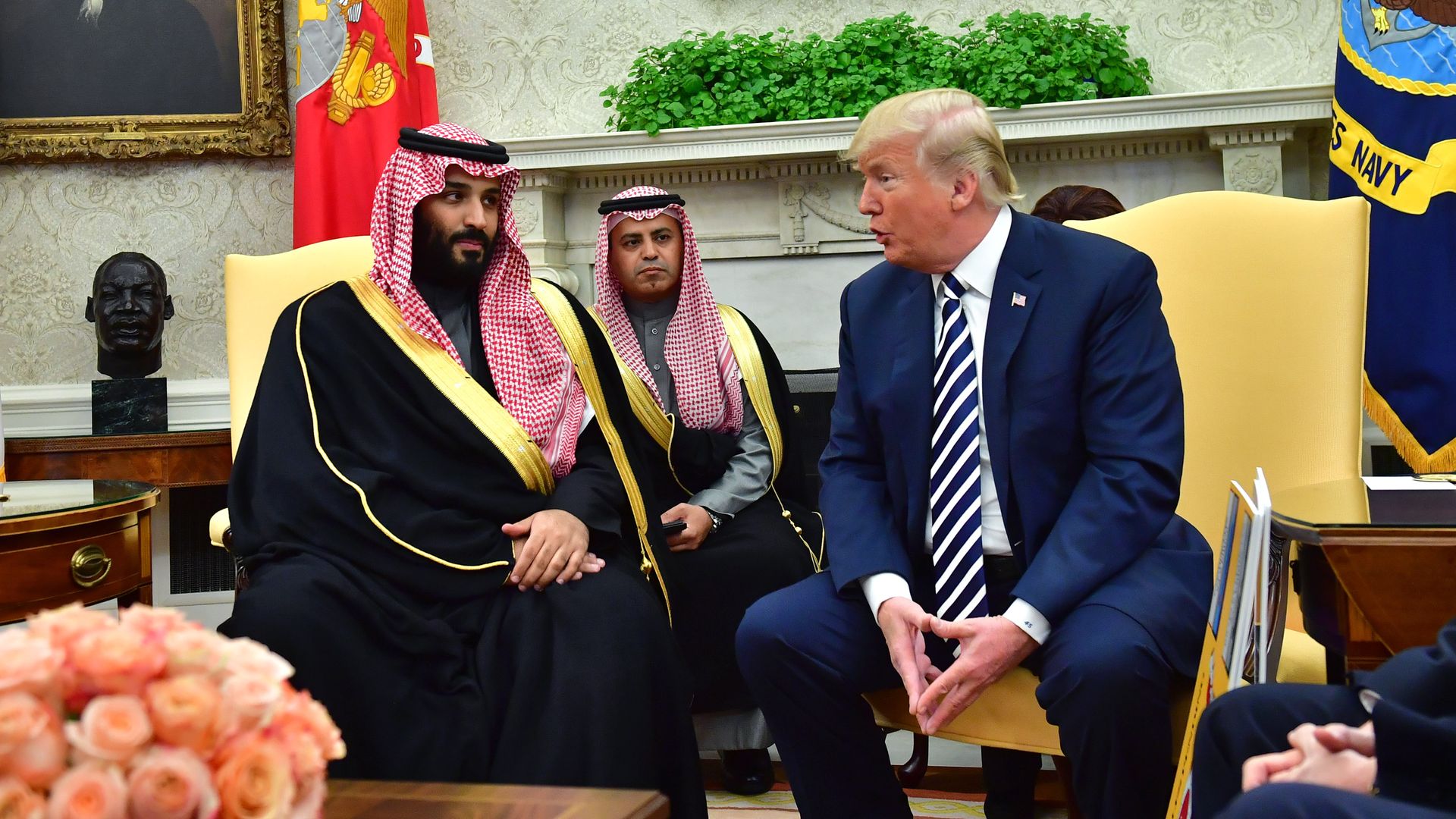 President Donald Trump meets Crown Prince Mohammed bin Salman.