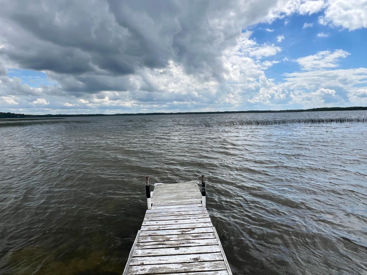 A dock overlooking a lake.