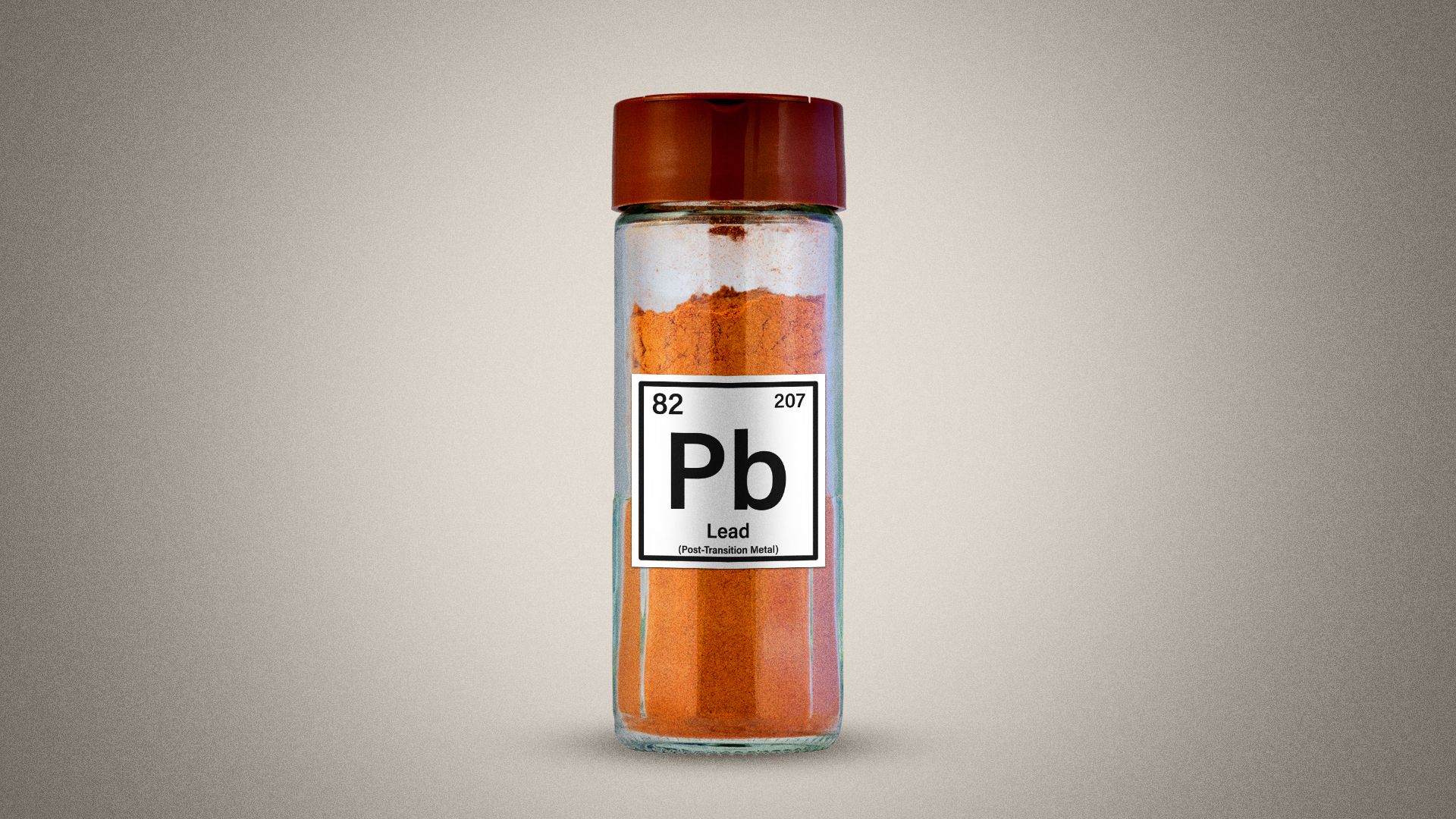 Illustration of a jar of cinnamon with a lead elemental sticker on the jar. 