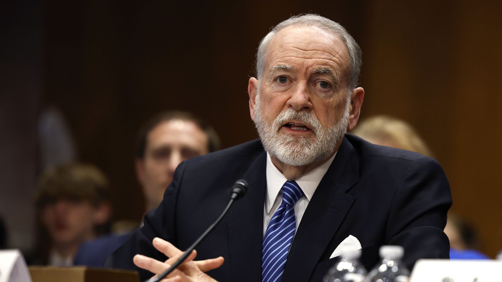 U.S. Ambassador to Israel Mike Huckabee testifies at his Senate confirmation hearing on March 25, 2025.