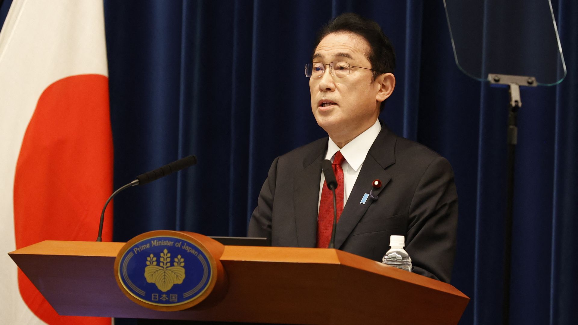 Japanese Prime Minister Fumio Kishida speaking in Tokyo on April 8.