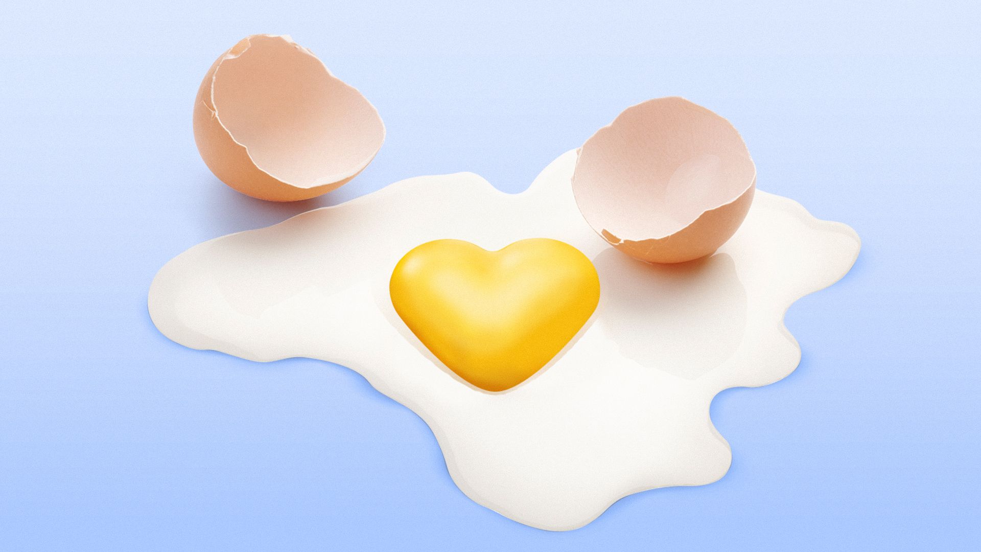 Illustration of a cracked egg with the yolk in the shape of a heart.