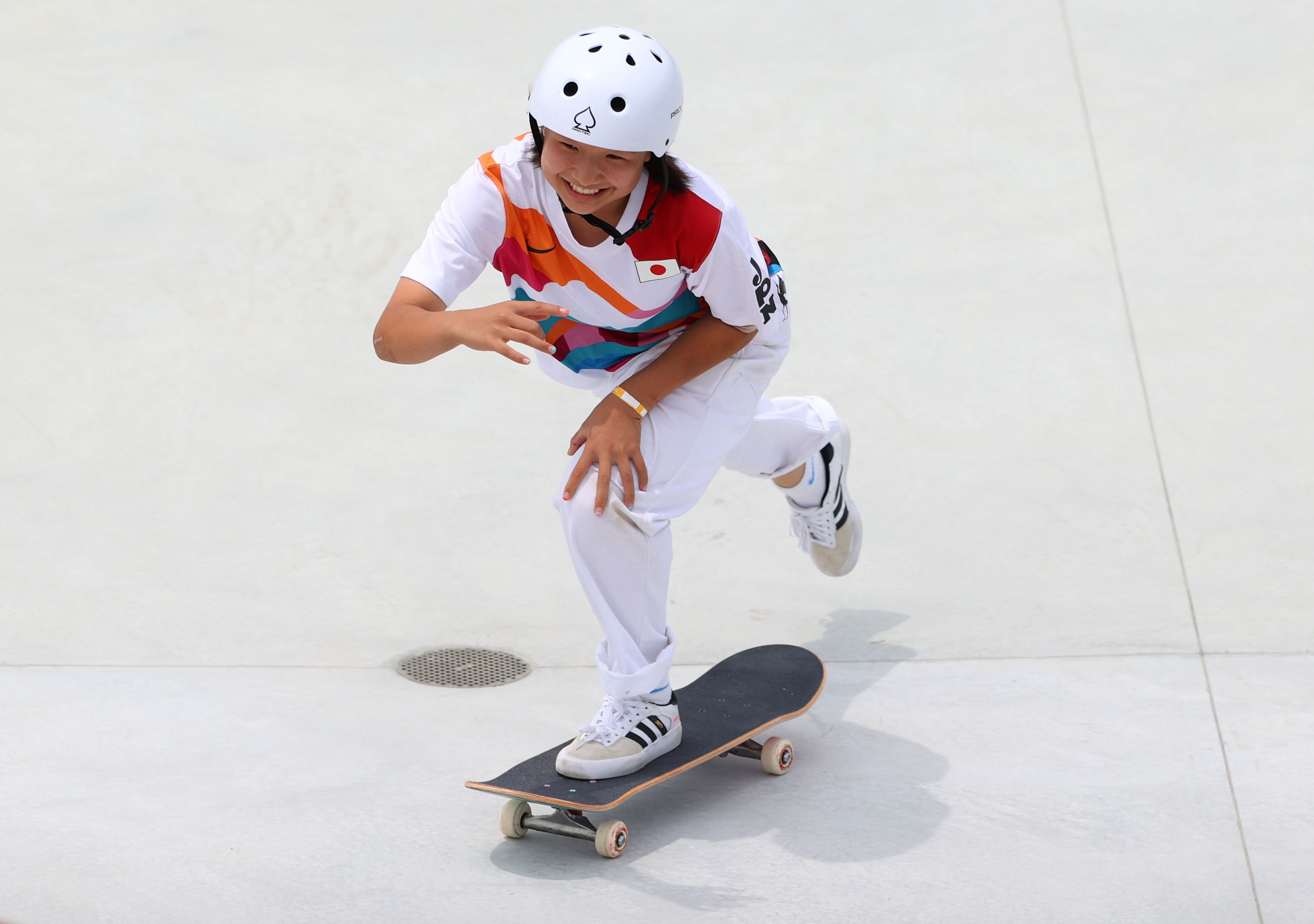 Momiji Nishiya of Team Japan competes during the Women's Street Final on day three of the Tokyo Olympic Games at Ariake Urban Sports Park on July 26