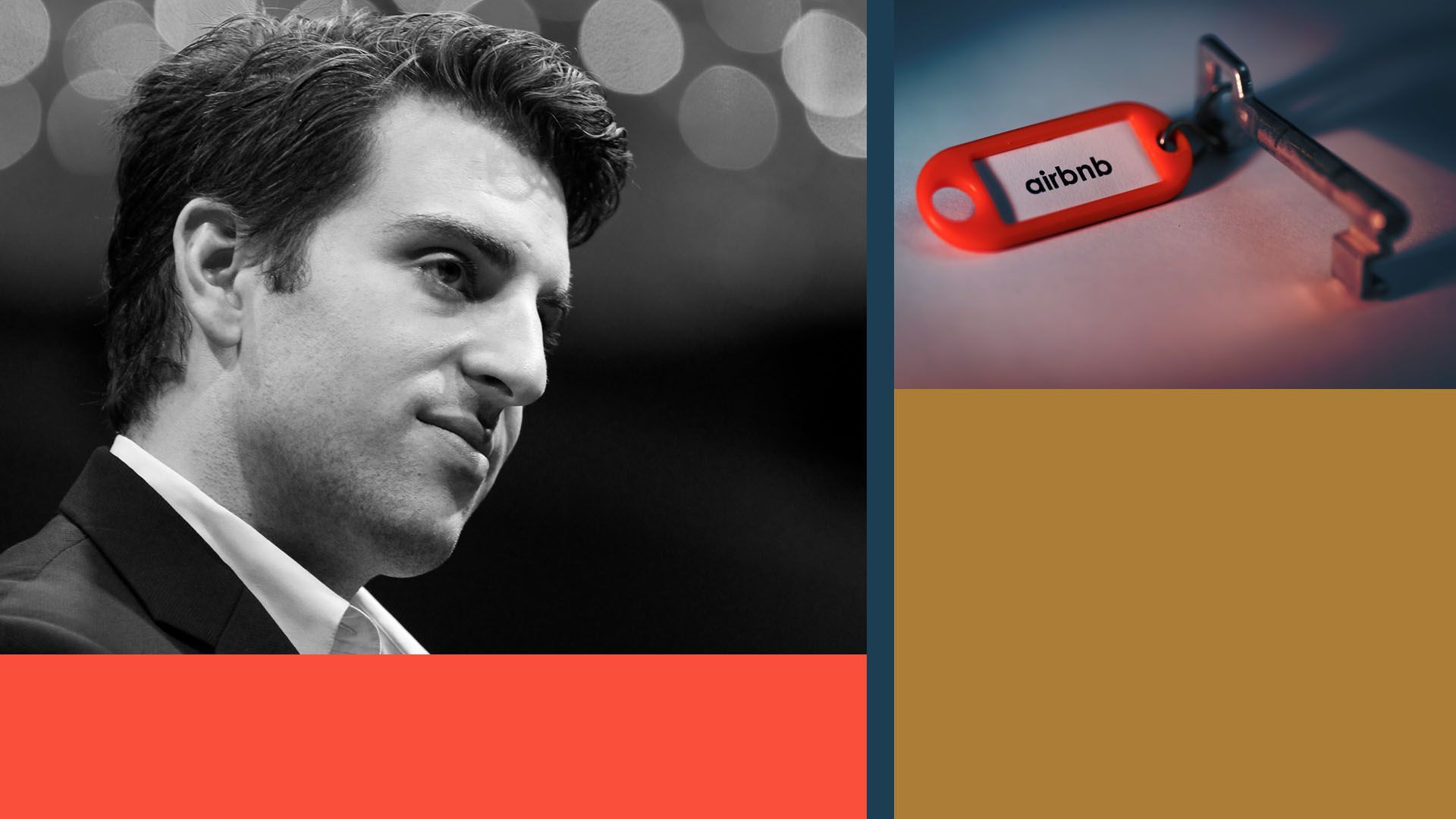 Collage of Airbnb CEO Brian Chesky and a key that reads airbnb