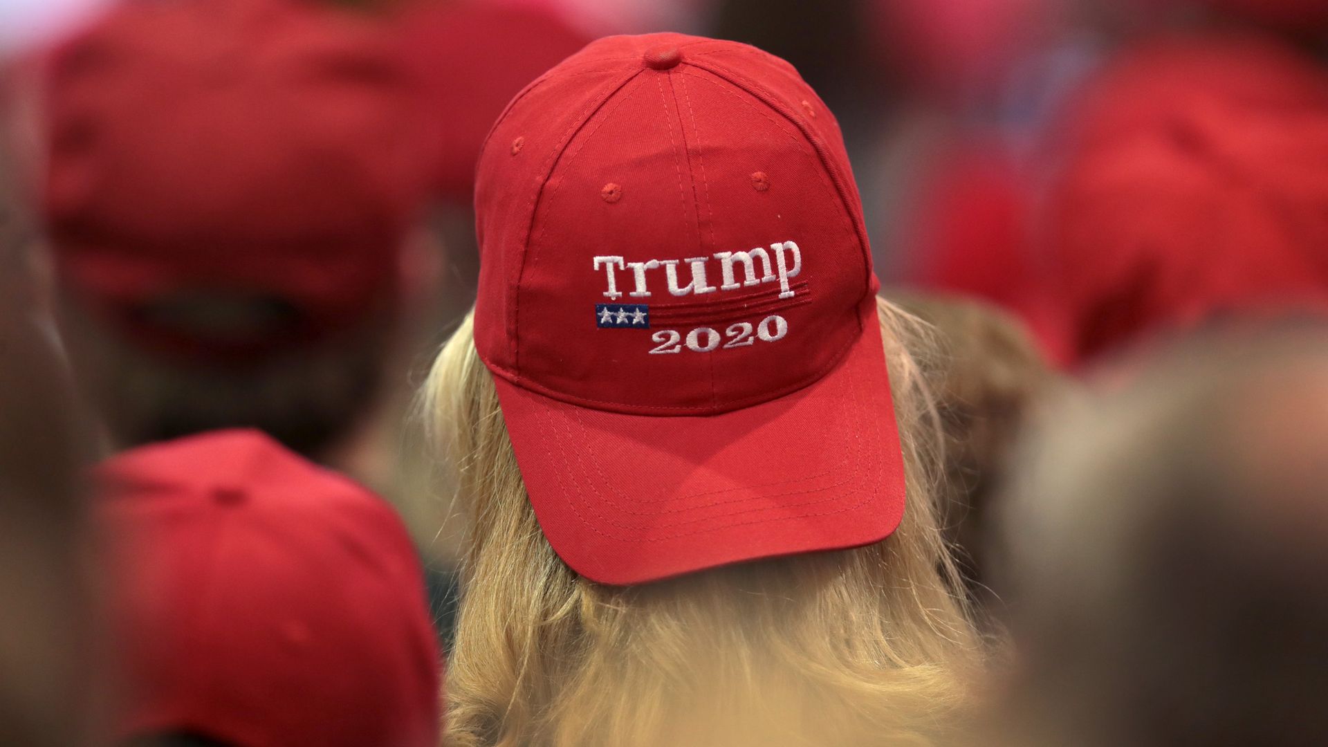 Trump supporter wearing a 2020 hat