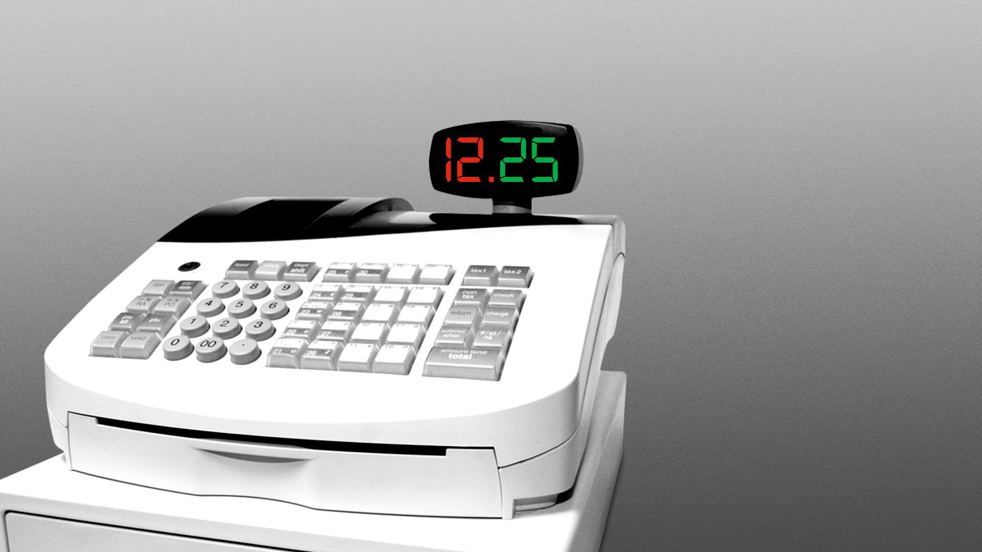 Illustration of a cash register with the date 12-25 on the display