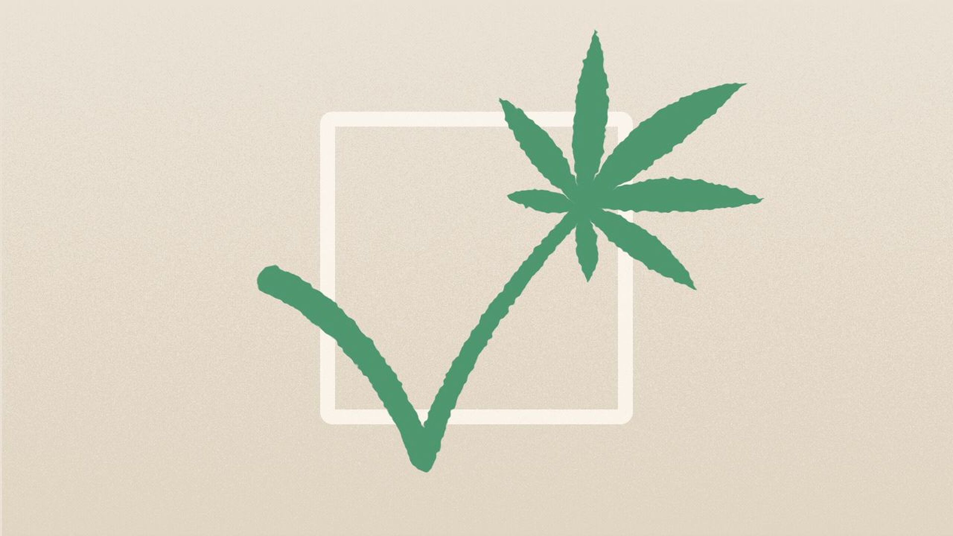 Illustration of a checkmark with a marijuana leaf on the end.