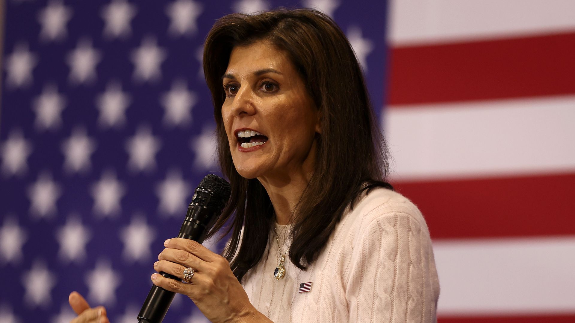 Republican presidential candidate former U.N. Ambassador Nikki Haley speaks during a campaign event at the Cannon Centre on February 19, 2024 in Greer, South Carolina.