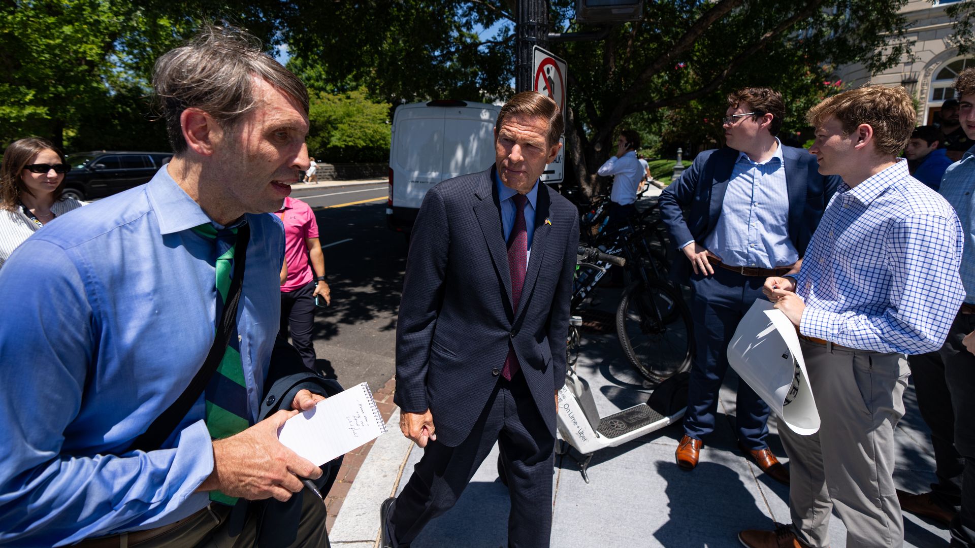 Sen. Richard Blumenthal, D-Conn., walks to the the Democratic Senatorial Campaign Committee in Washington for Senate Democrats' meeting with White House advisors on President Joe Biden's campaign on Thursday, July 11, 2024. (Bill Clark/CQ-Roll Call, Inc via Getty Images)