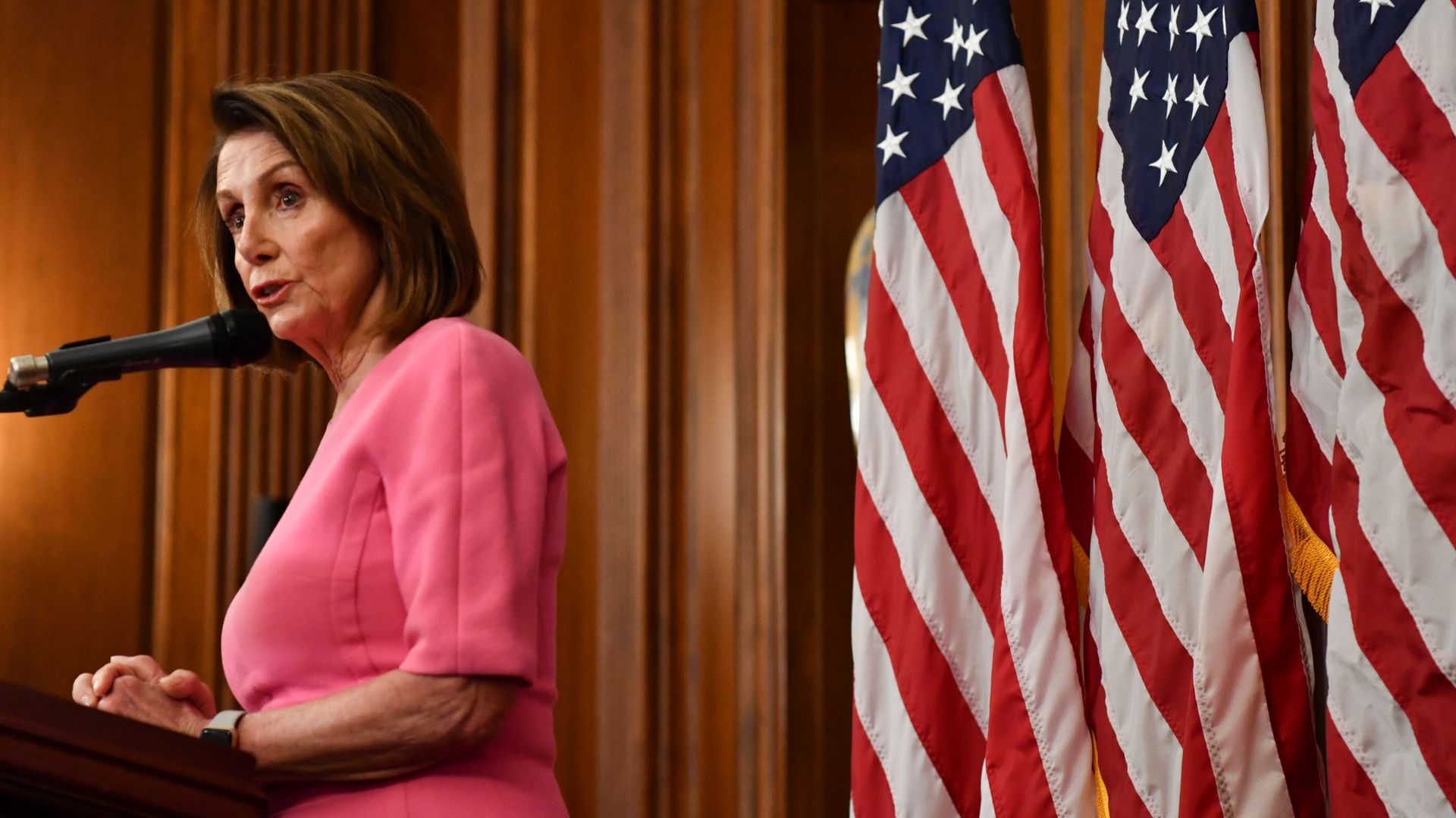 US House Minority leader Nancy Pelosi speaks during a press conference after Democrats took back control of the house in Washington, DC 