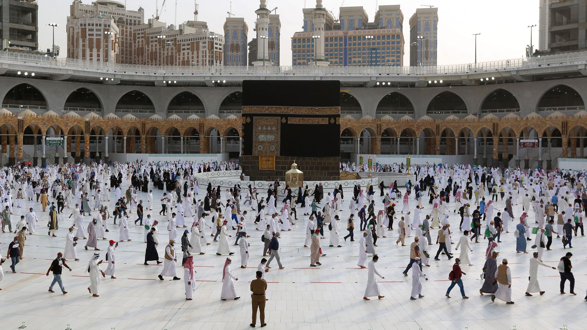 Muslim pilgrims circumambulate around the Kaaba, Islam's holiest shrine, at the centre of the Grand Mosque in the holy city of Mecca
