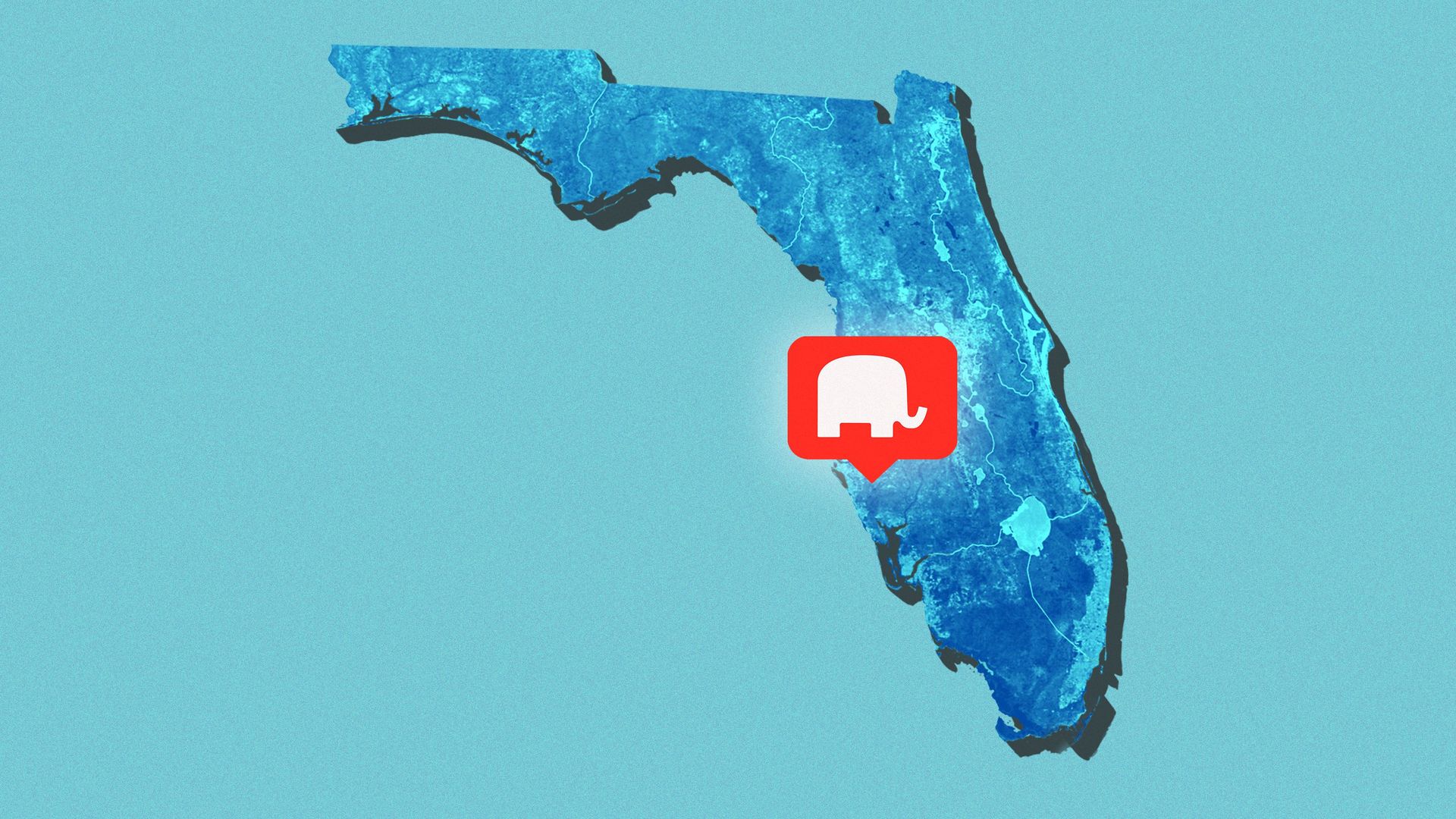 Illustration of a map of Florida, with a social media notifications icon with an elephant pinned on the map.