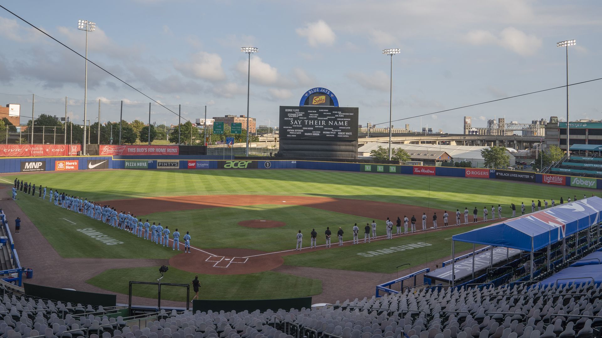 Teams on baseball field