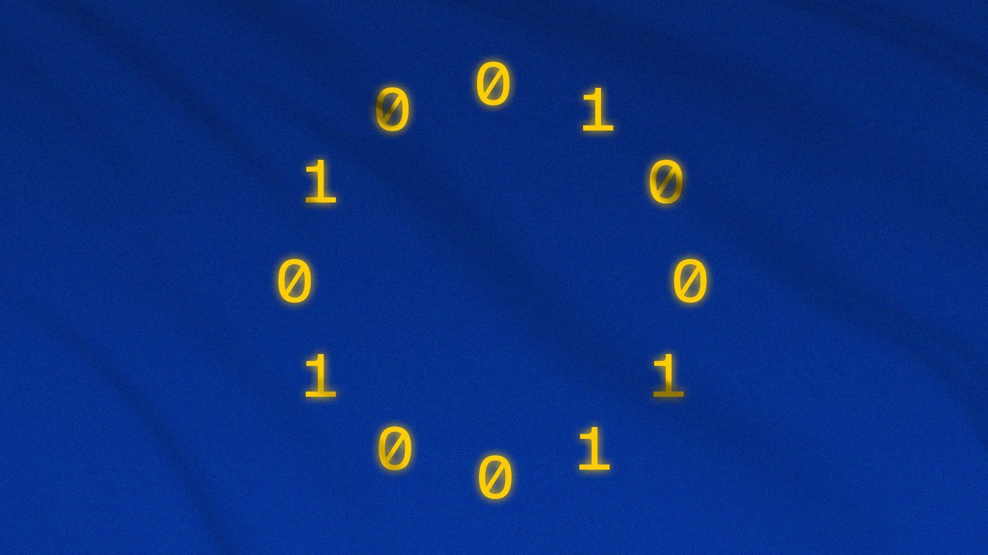 Illustration of the EU flag with binary code instead of stars.