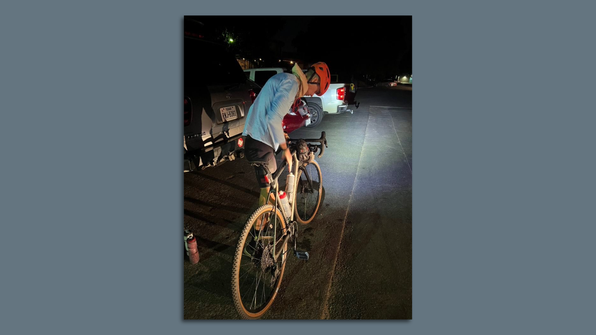 Michael Natenberg in a pre-dawn transition to his bike.