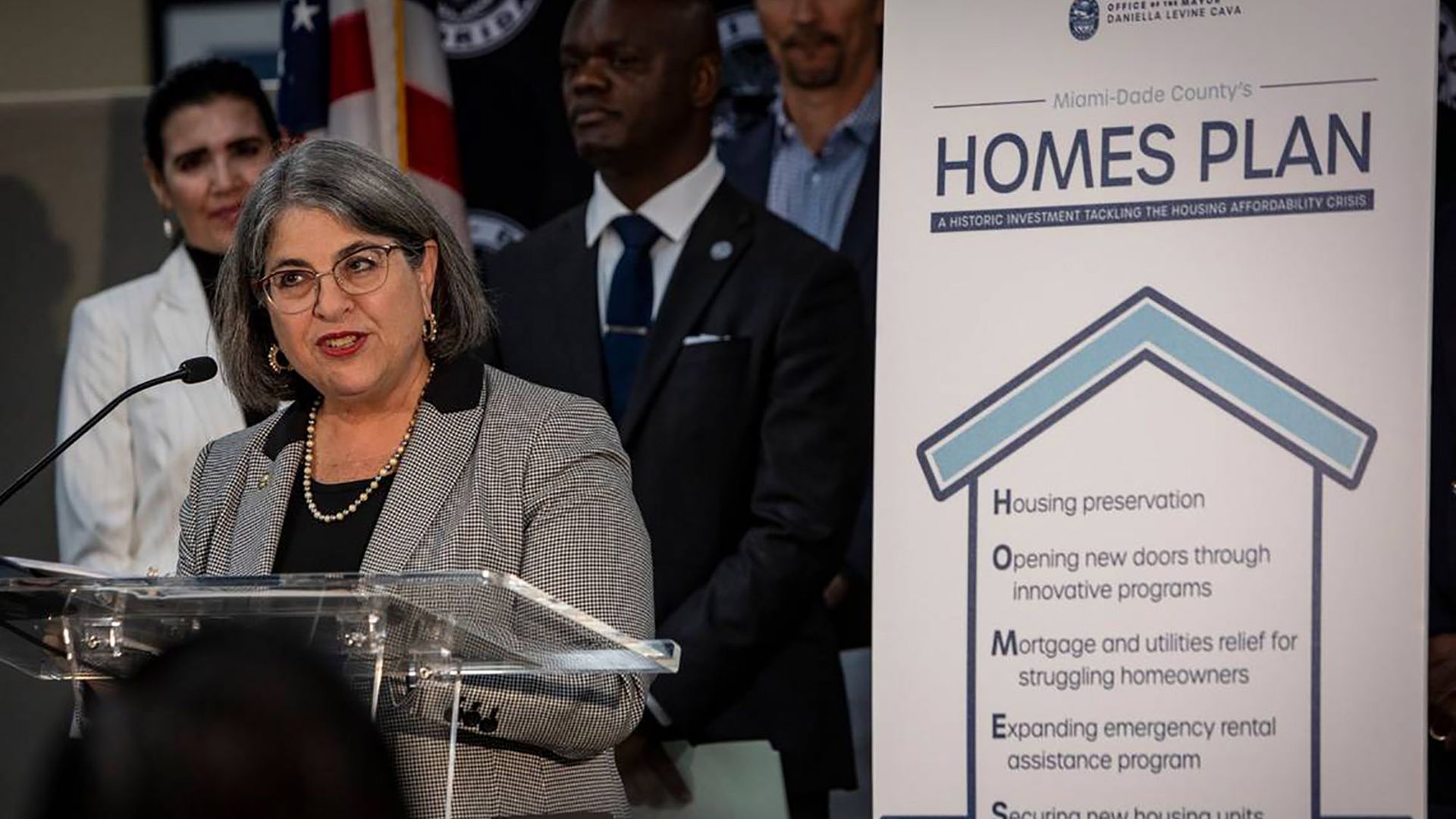 Miami-Dade Mayor Daniella Levine Cava speaks at a press conference.