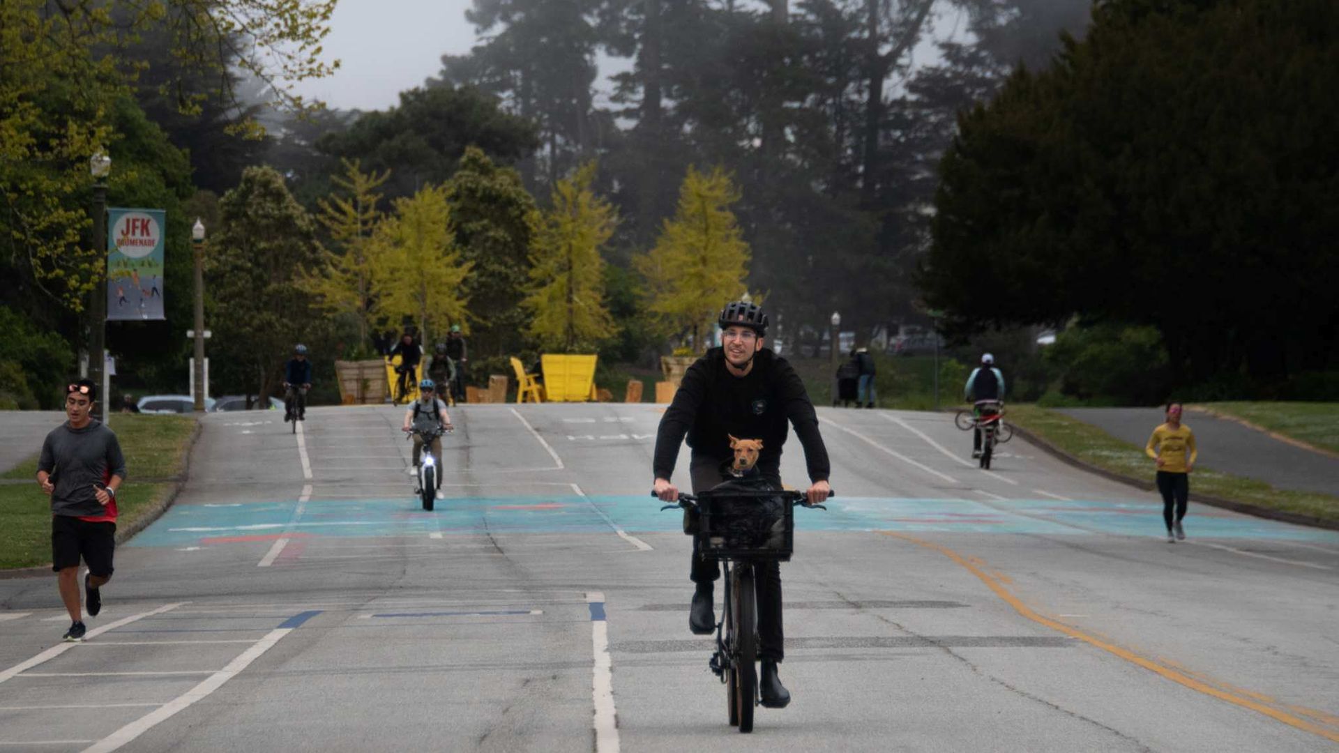 cyclist on a car-free road