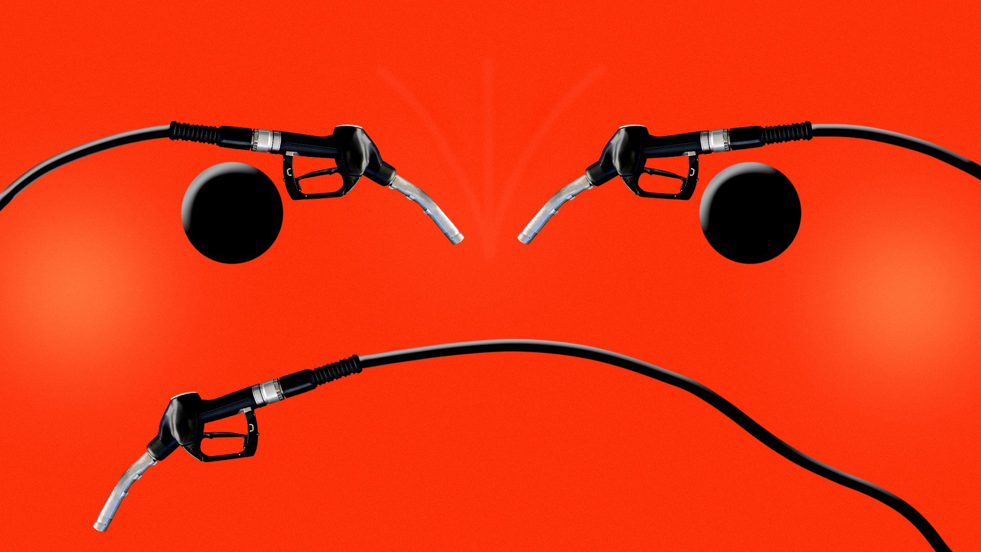 Illustration of an angry face made from gas pump hoses.