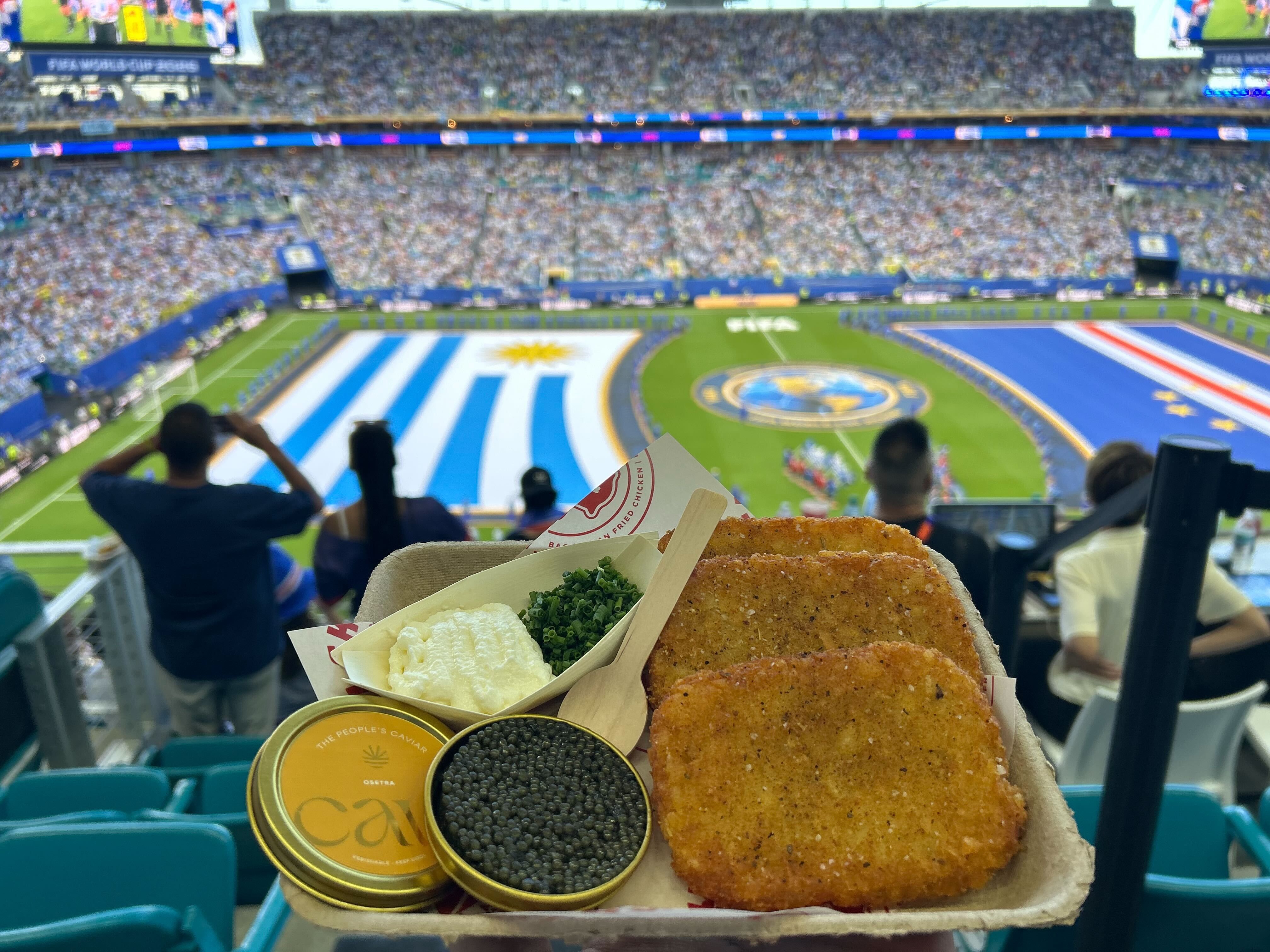 Caviar, tater tots and a crowd at the World Cup. 