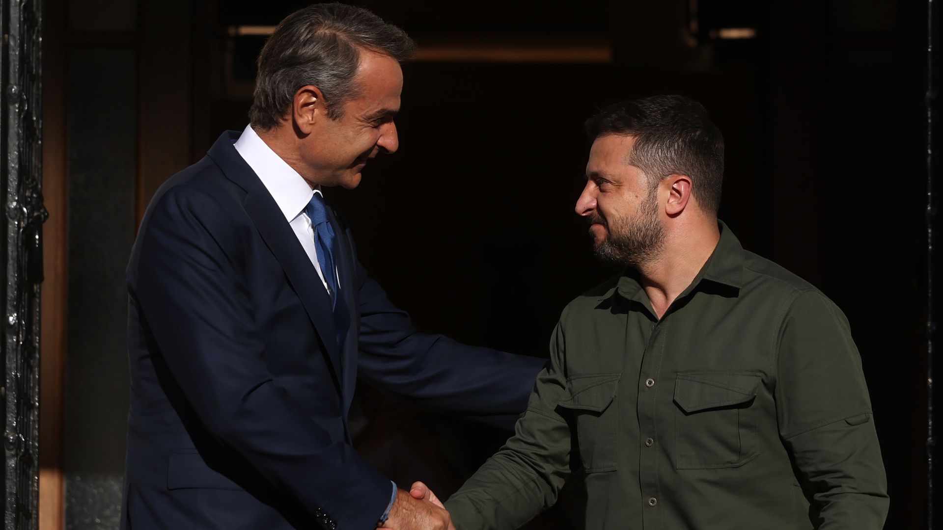 Greek Prime Minister Kyriakos Mitsotakis with Ukrainian President Volodymyr Zelensky in Athens in August 2023.