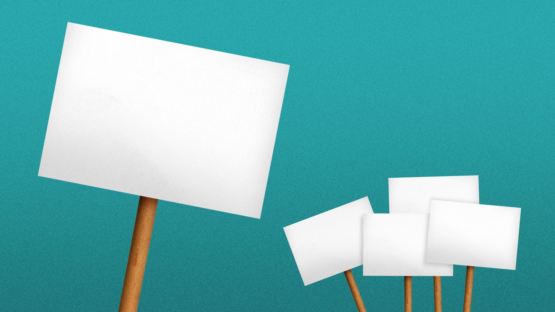 Illustration of a large picket sign next to a group of smaller picket signs.