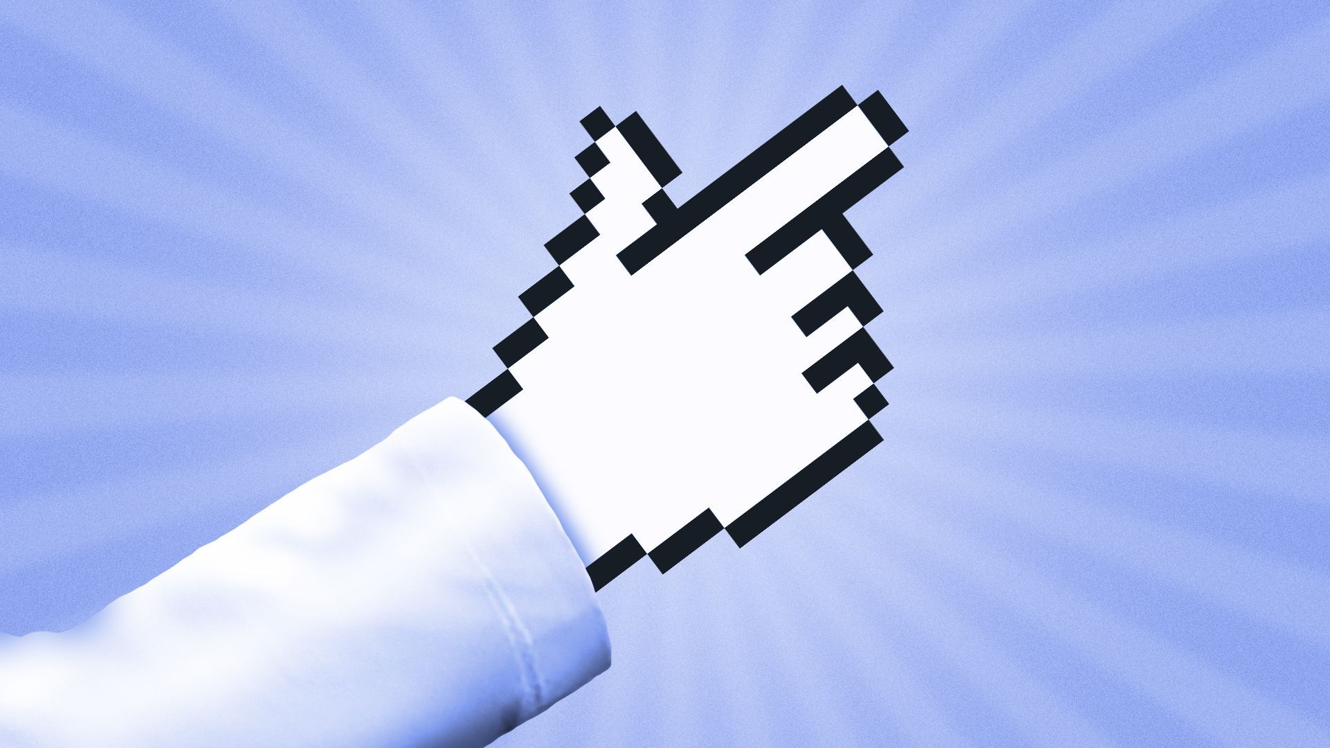 Illustration of a cursor in a white lab coat with a radial burst behind it